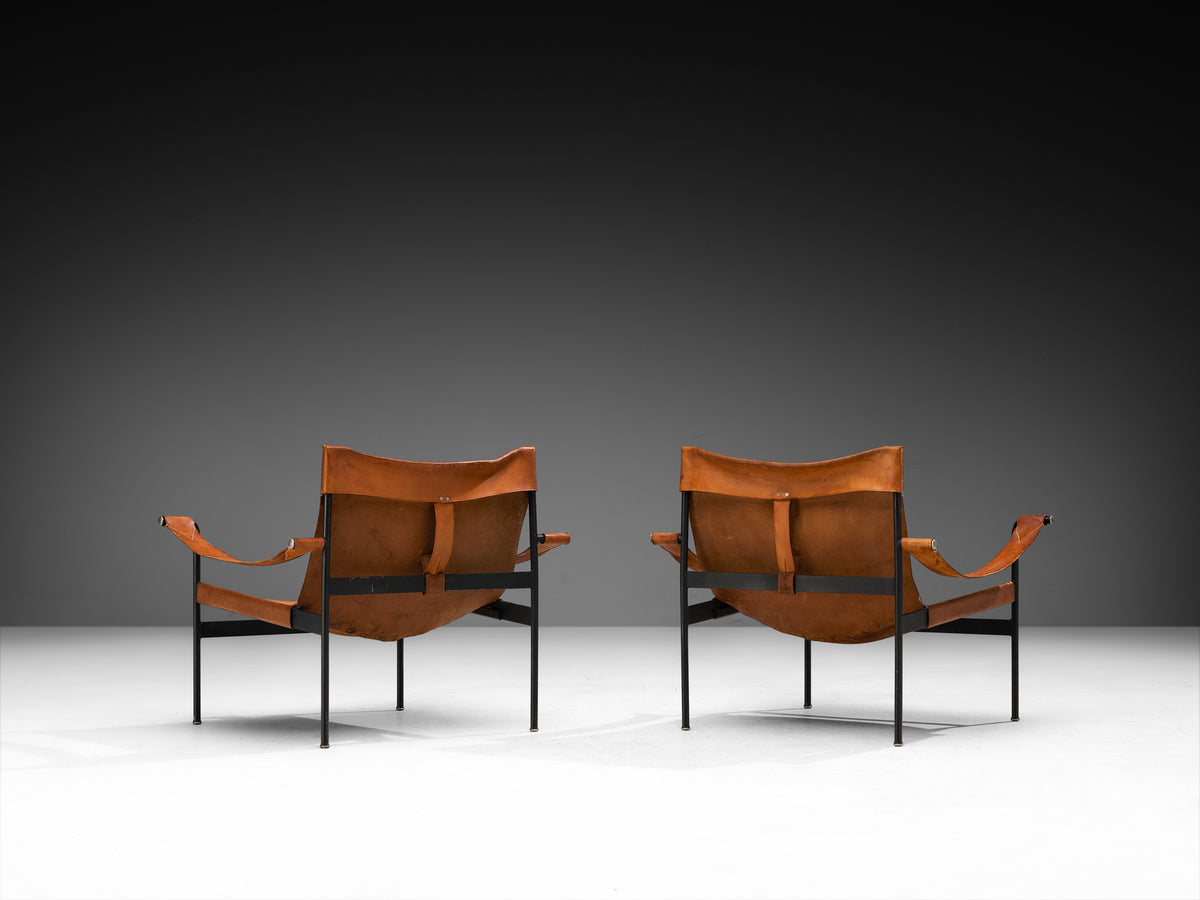Hans Könecke for Tecta Pair of 'Sling' Lounge Chairs in Cognac Leather and Steel Seating Morentz
