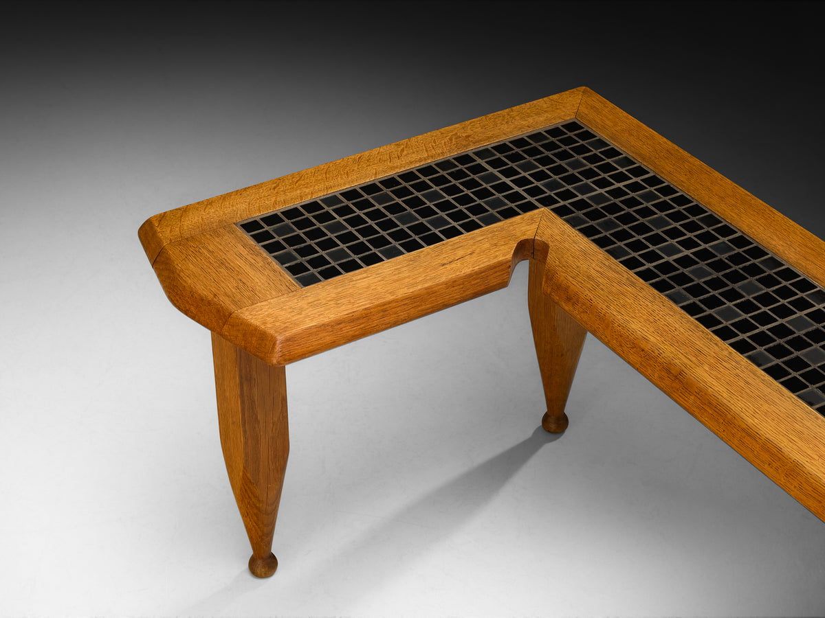 Guillerme & Chambron for Votre Maison Coffee Table L-Shape in Oak and Ceramic Tables Morentz