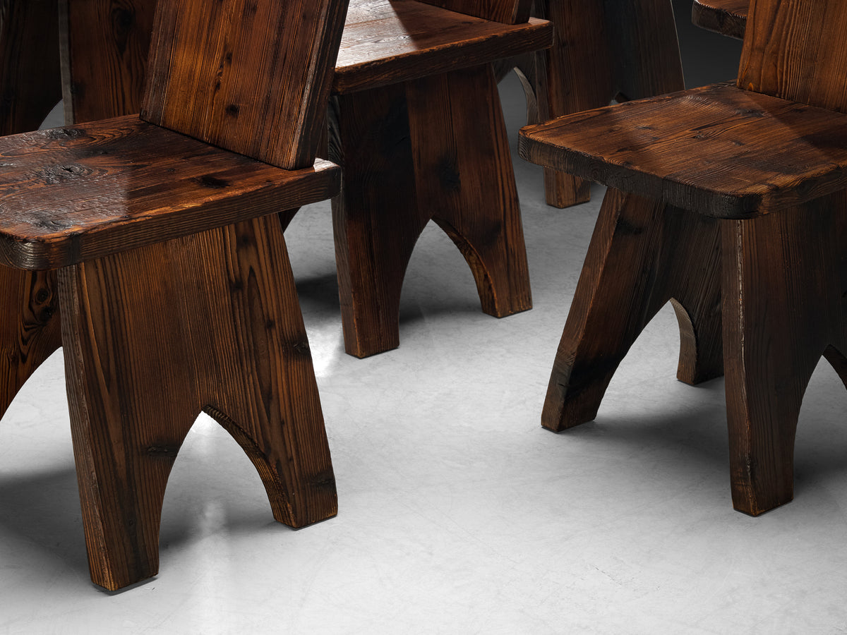 Set of Ten Mid-Century Modern Rustic Dining Chairs in Pine Seating Morentz