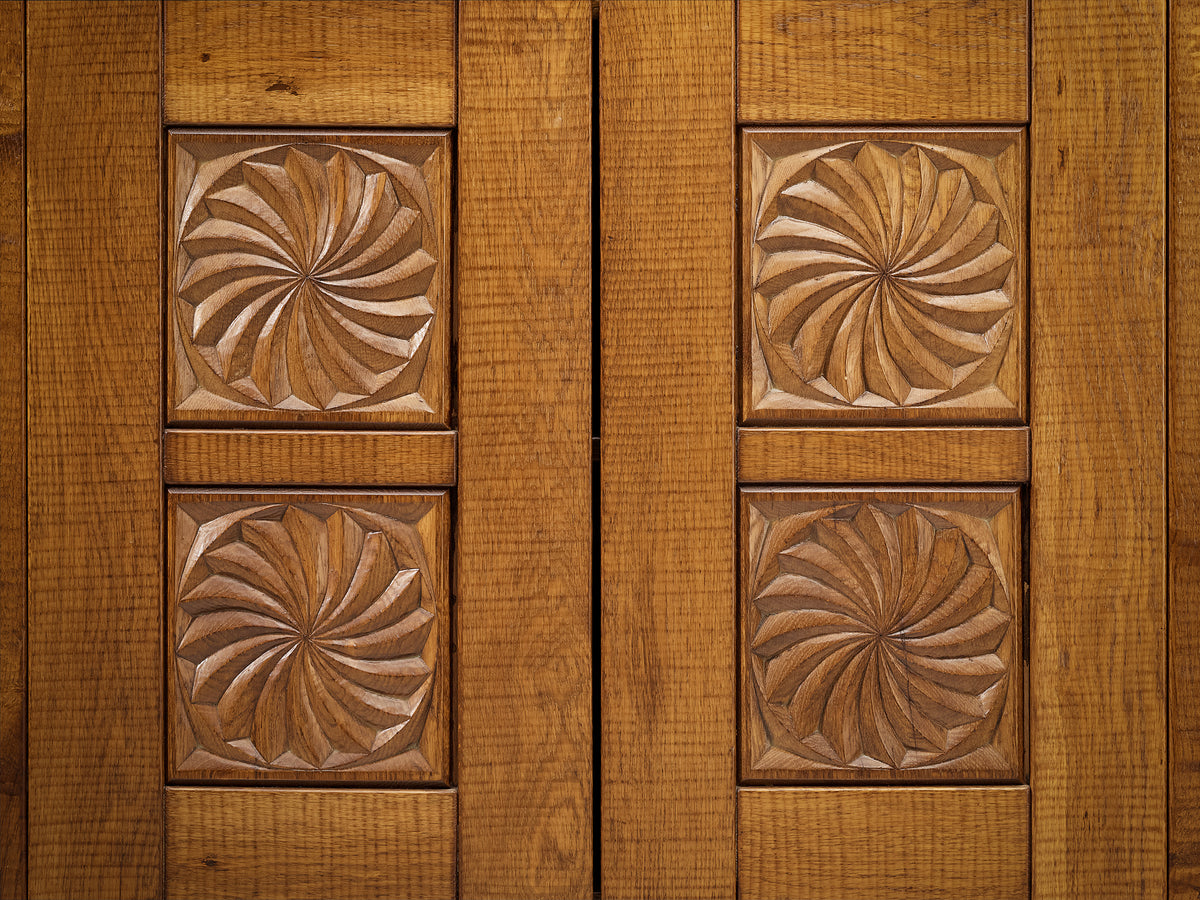 Giuseppe Rivadossi Sideboard with Carved Motifs in Oak Case pieces and storage cabinets Morentz