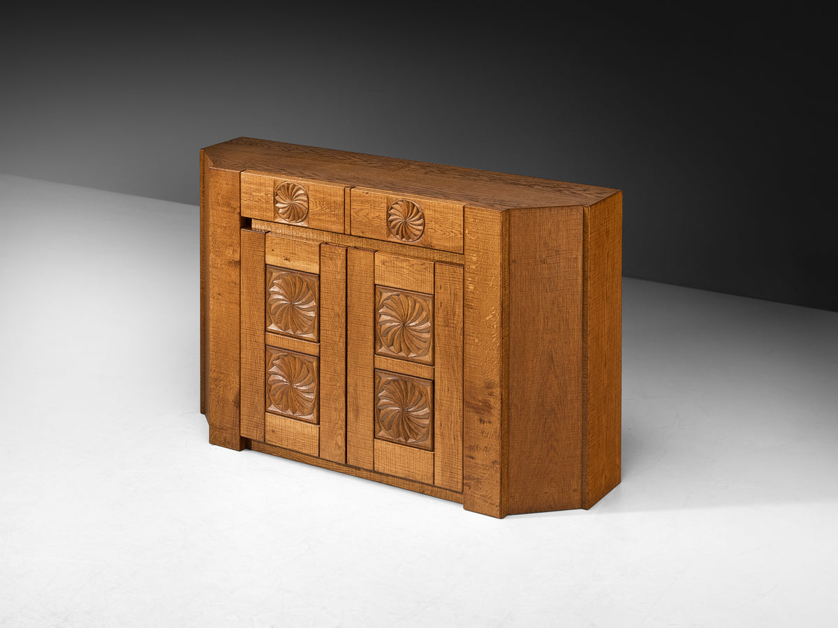 Giuseppe Rivadossi Sideboard with Carved Motifs in Oak Case pieces and storage cabinets Morentz