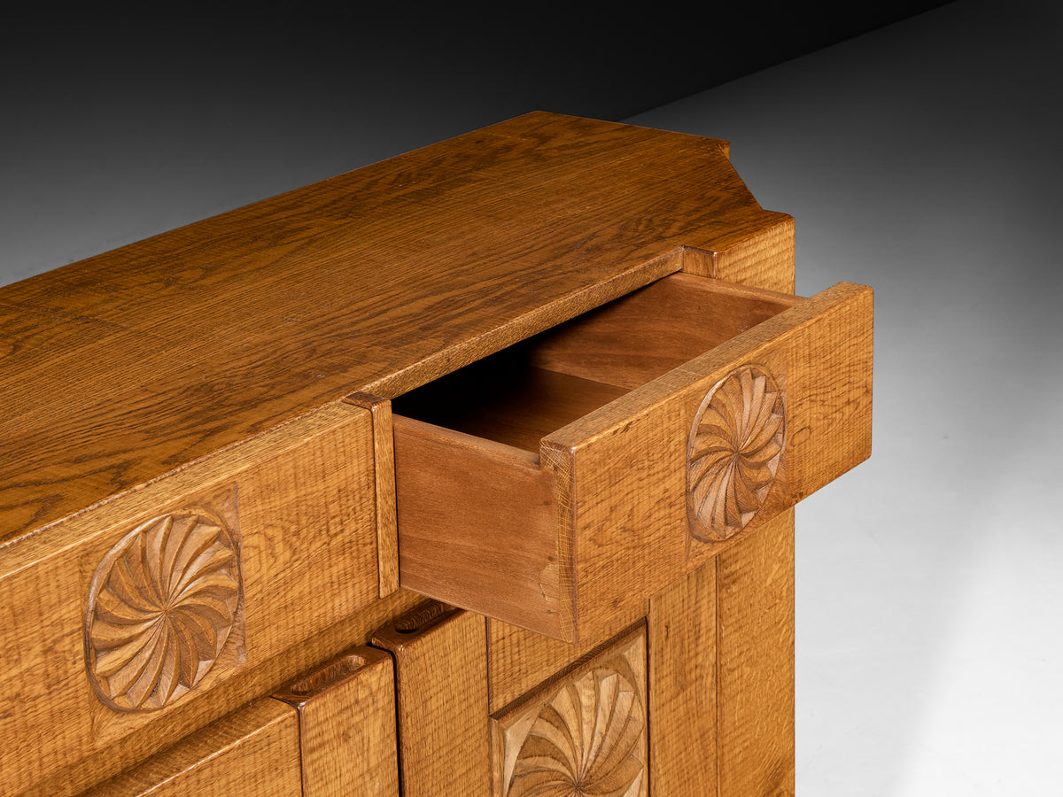 Giuseppe Rivadossi Sideboard with Carved Motifs in Oak Case pieces and storage cabinets Morentz