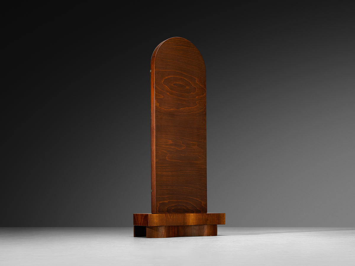 Art Deco Standing or Low Vanity Mirror in Walnut with Sculptural Storage Base