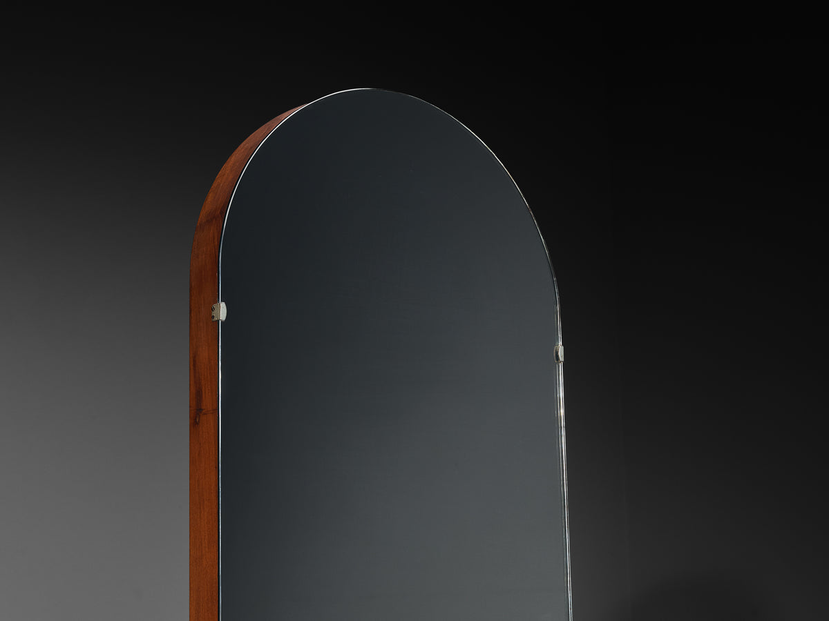 Art Deco Standing or Low Vanity Mirror in Walnut with Sculptural Storage Base