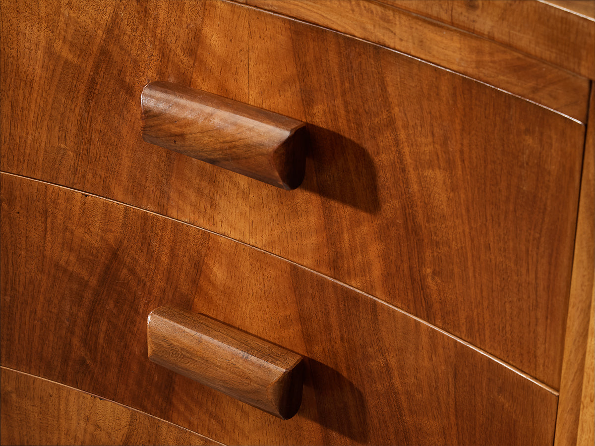 Art Deco Walnut Sideboard with Curved Front and Sculptural Base Case pieces and storage cabinets Morentz