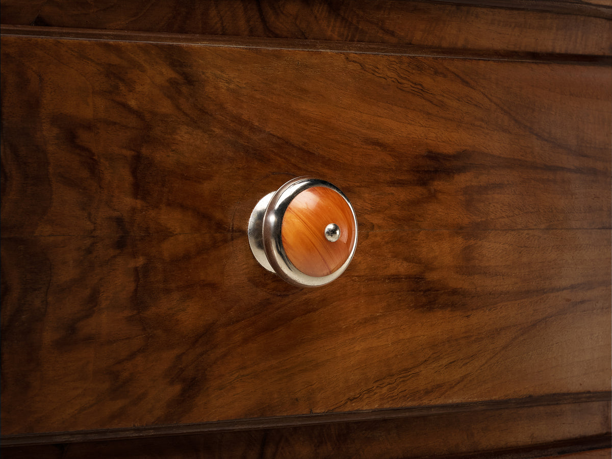 Italian Art Deco Chest of Drawers in Walnut with Amber Coloured Handles Case pieces and storage cabinets Morentz