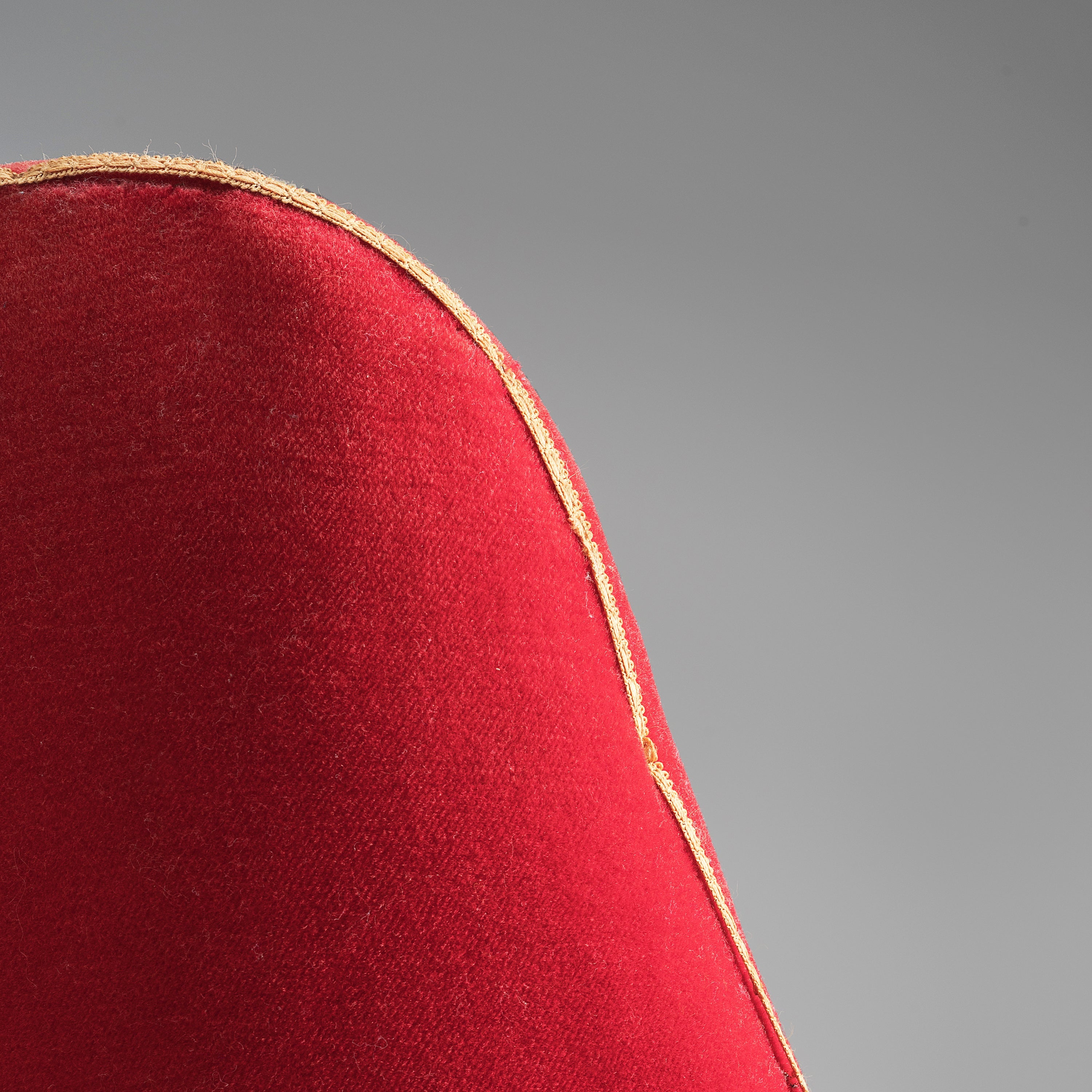 Italian Pair of Easy Chairs in Red Velvet and Brass seating Morentz