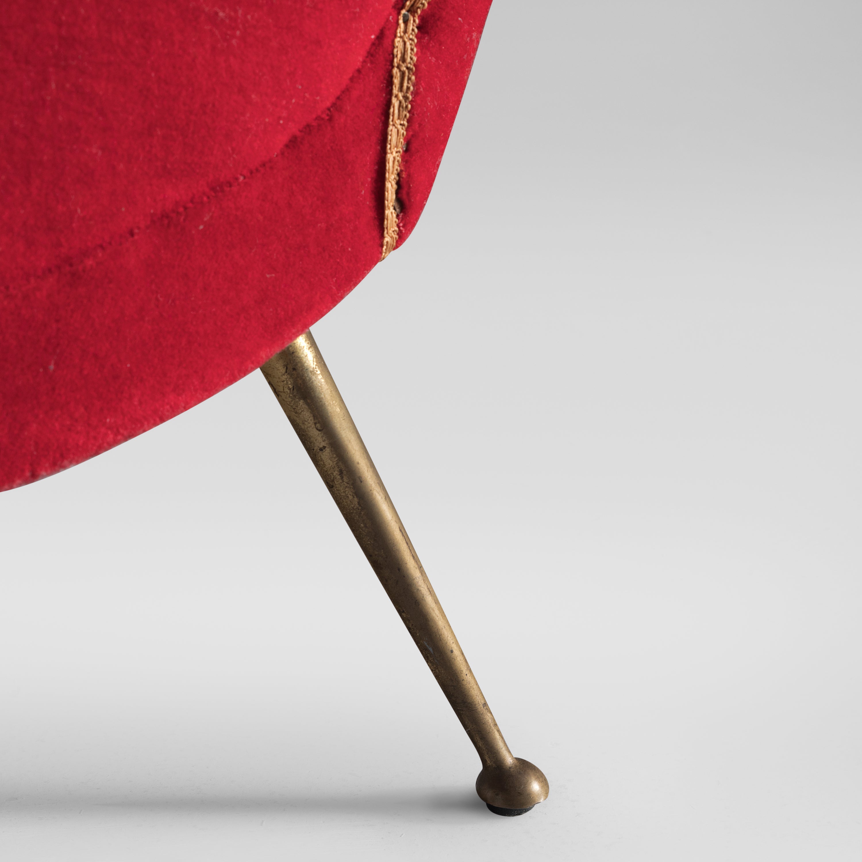 Italian Pair of Easy Chairs in Red Velvet and Brass seating Morentz