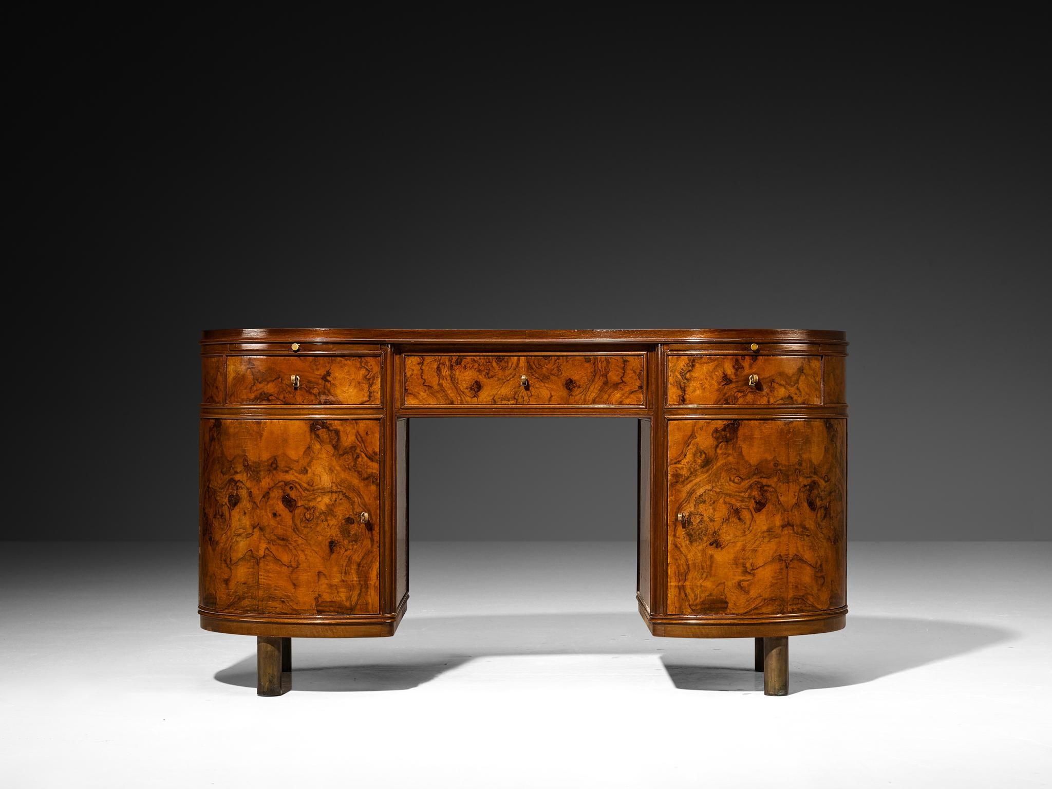 Fontana Arte Free-Standing Writing Desk in Walnut Burl and Brass tables Morentz
