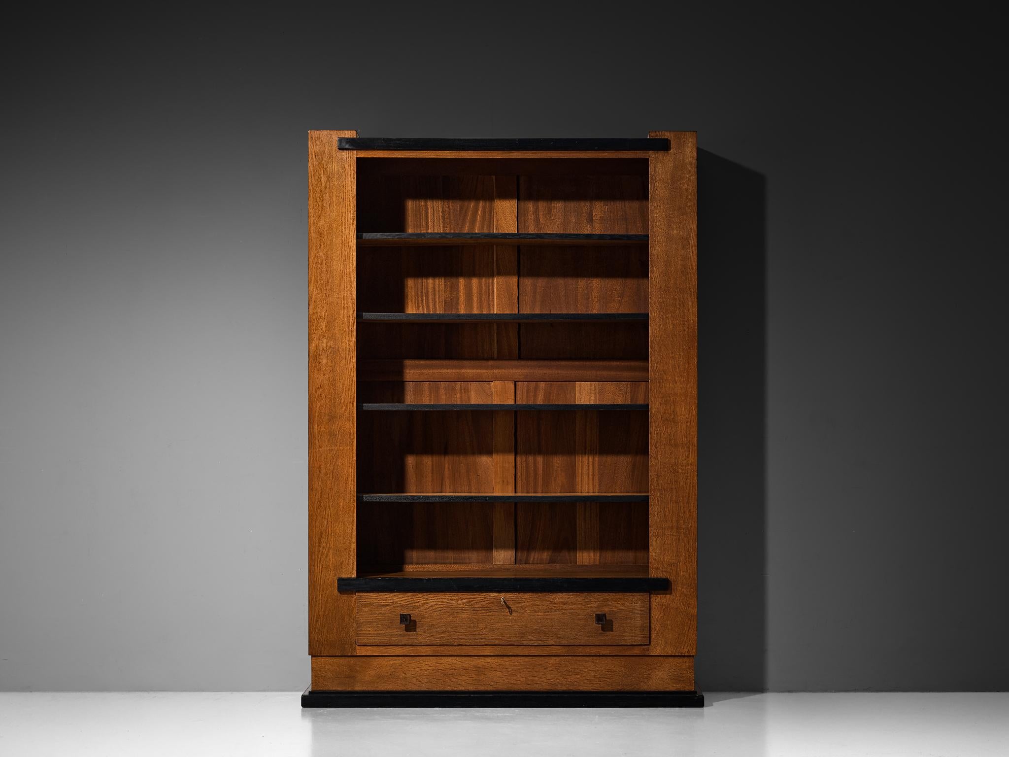Hendrik Wouda for Pander Art Deco Bookshelf in Oak case pieces and storage cabinets Morentz