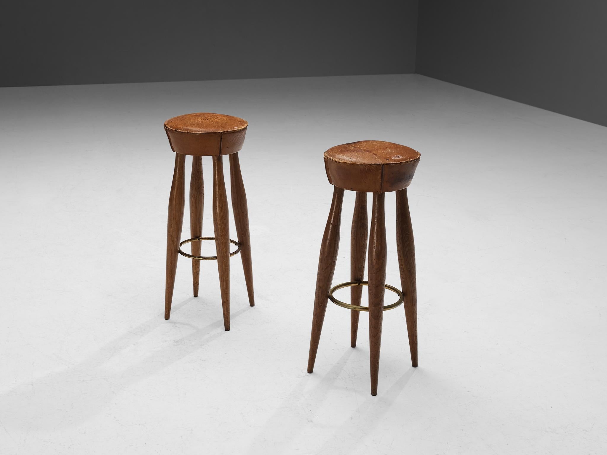 Italian Stools in Oak and Cognac Leather seating Morentz