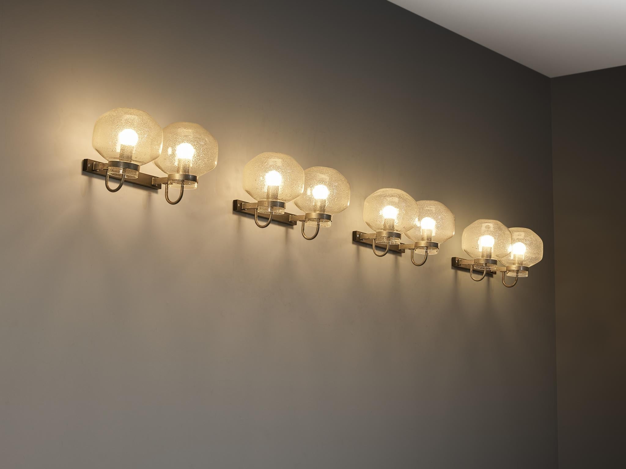 1970s Wall Lights in Silver-Colored Metal & Blown Glass lighting Morentz
