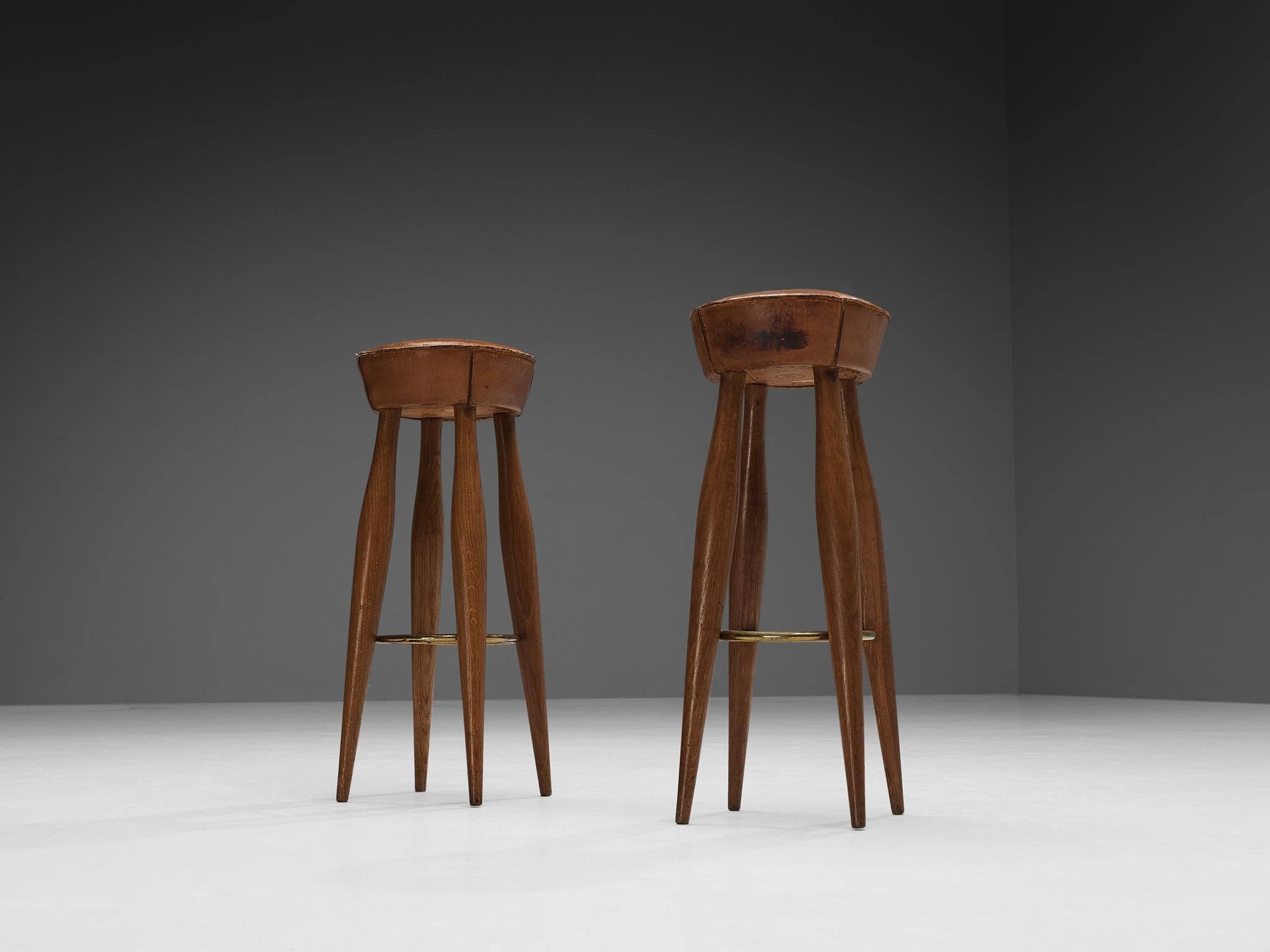 Italian Stools in Oak and Cognac Leather seating Morentz