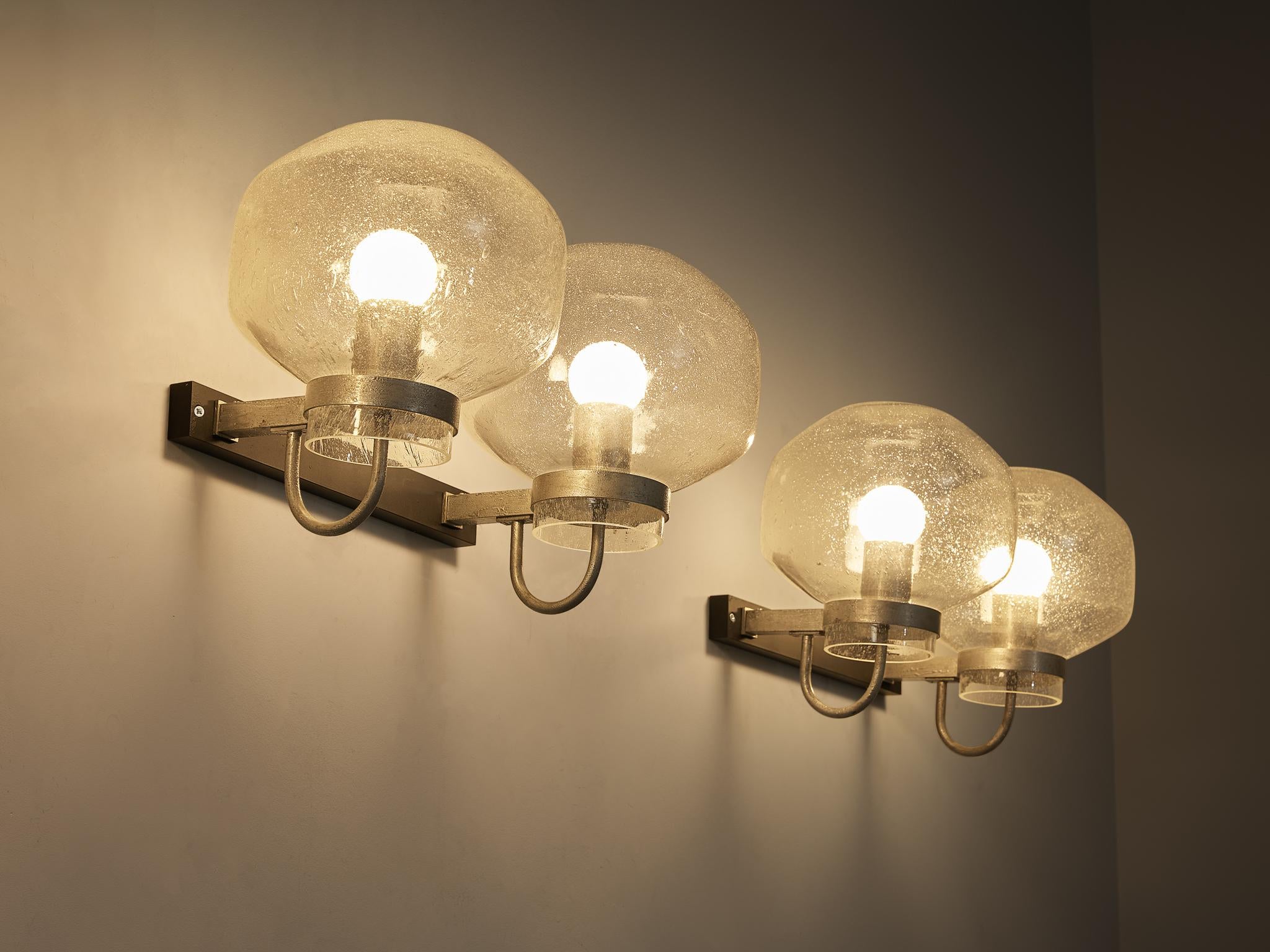 1970s Wall Lights in Silver-Colored Metal & Blown Glass lighting Morentz