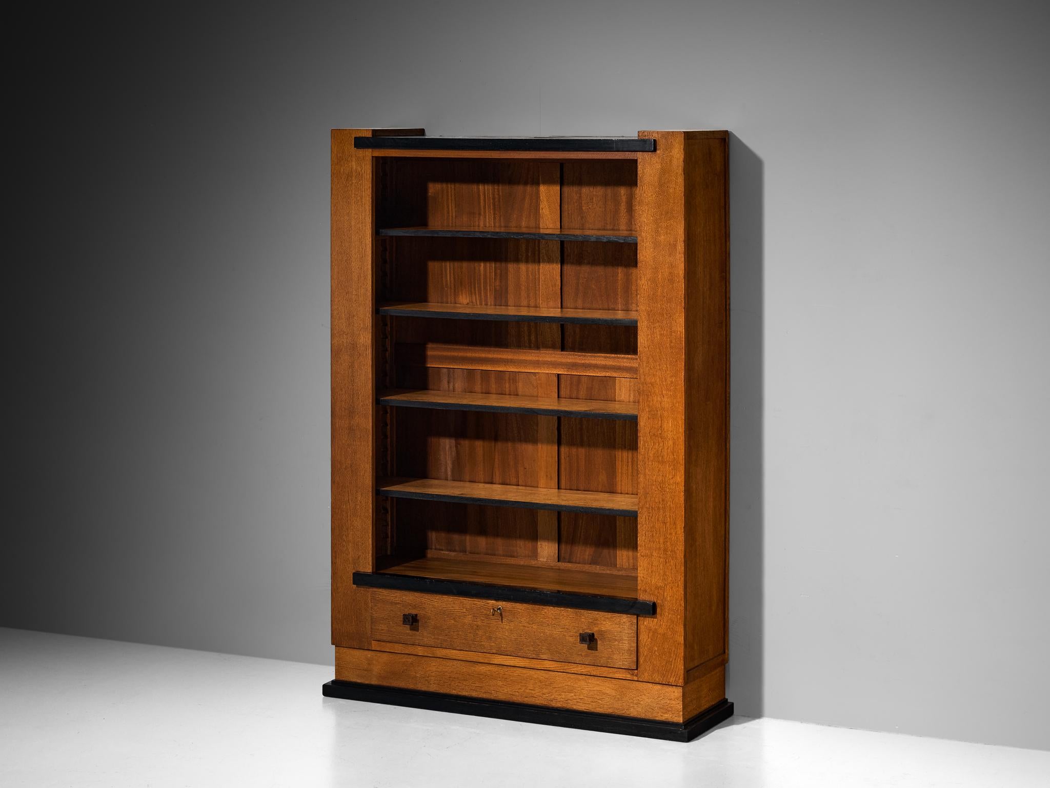 Hendrik Wouda for Pander Art Deco Bookshelf in Oak case pieces and storage cabinets Morentz