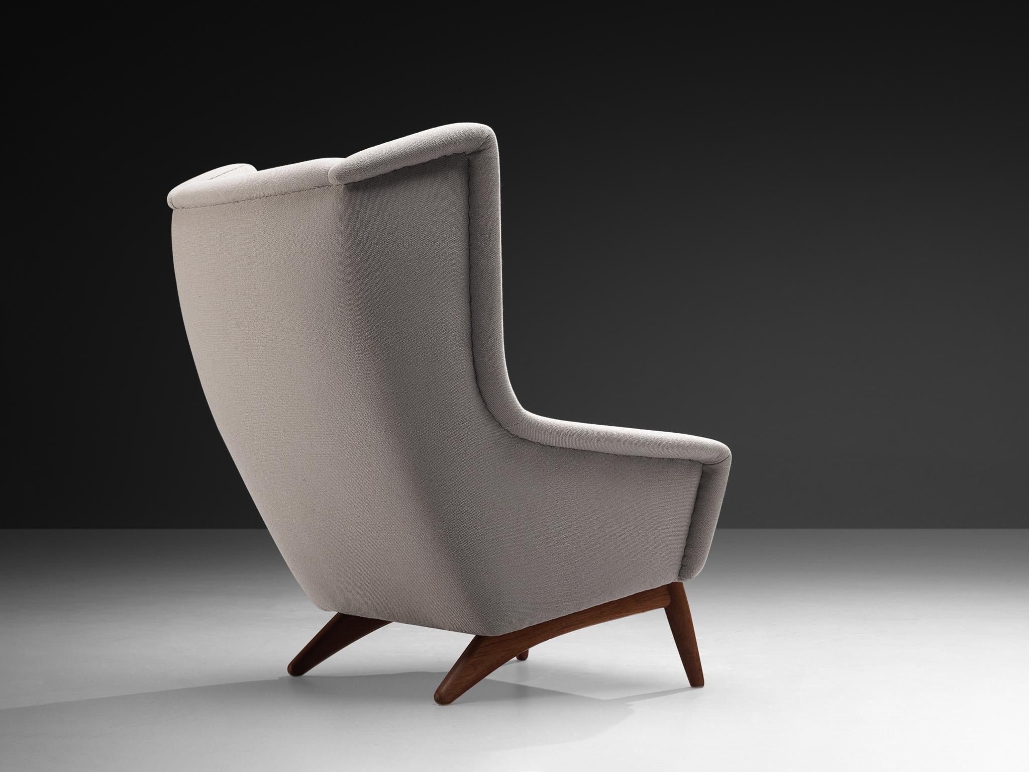 Danish Wingback Chair in Teak and Light Grey Upholstery seating Morentz