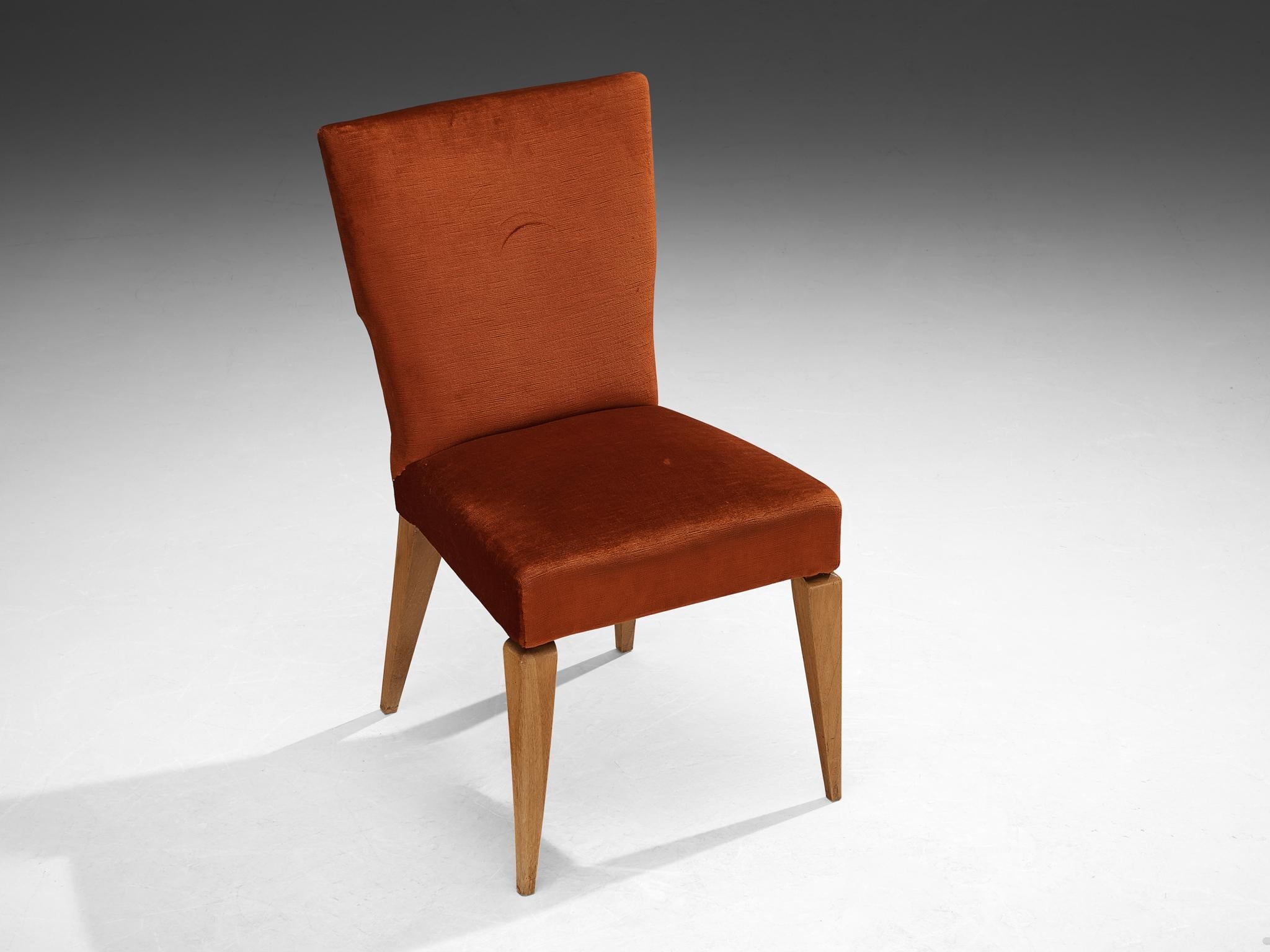 1950s Mid-Century Modern Chair in Cherry and Burnt Orange Velvet seating Morentz