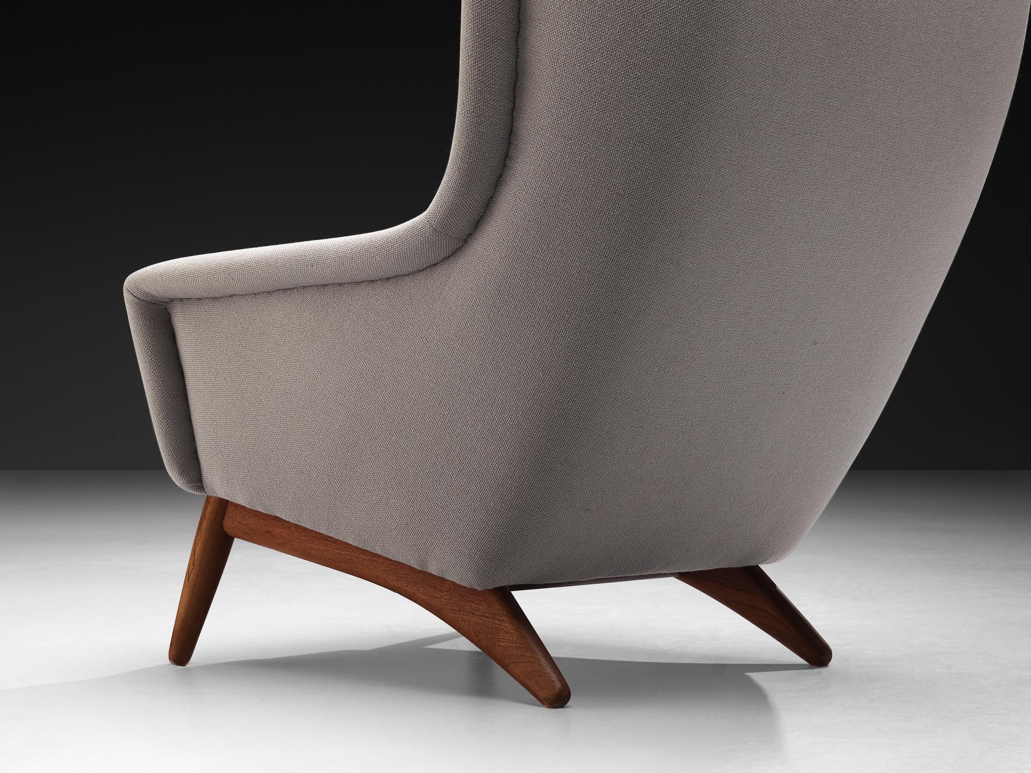 Danish Wingback Chair in Teak and Light Grey Upholstery seating Morentz