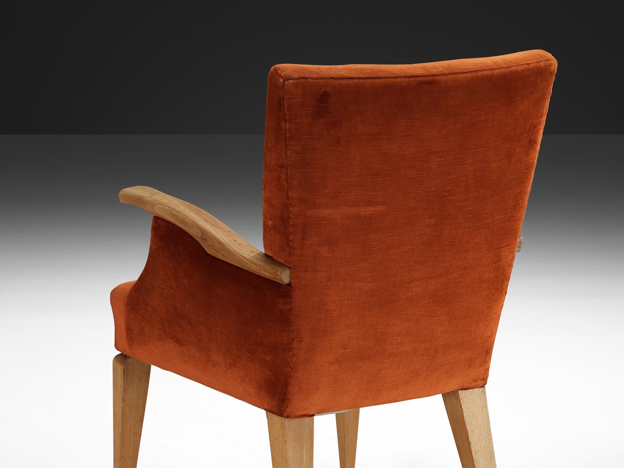 1950s Mid-Century Modern Armchair in Cherry and Burnt Orange Velvet seating Morentz