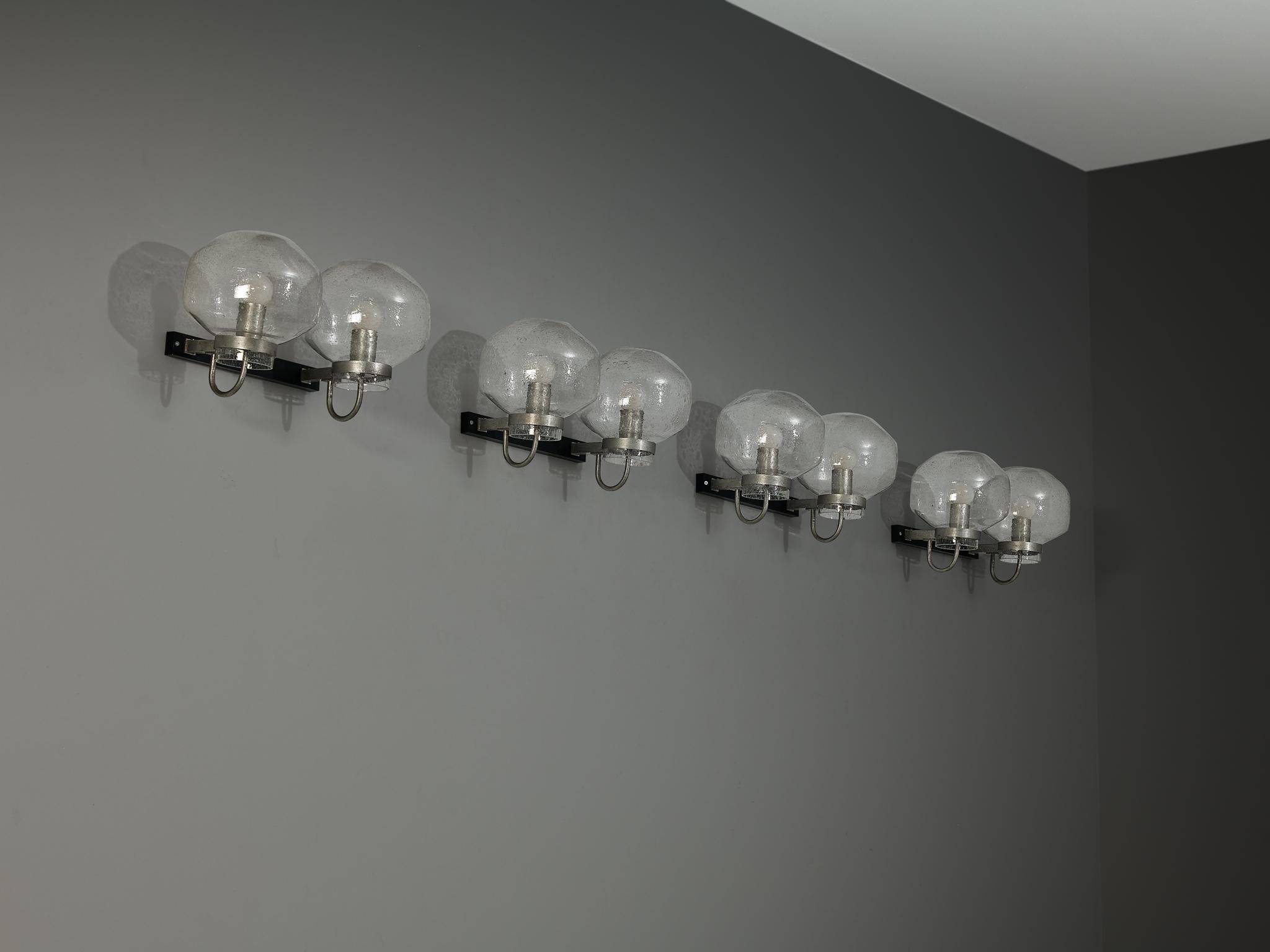 1970s Wall Lights in Silver-Colored Metal & Blown Glass lighting Morentz