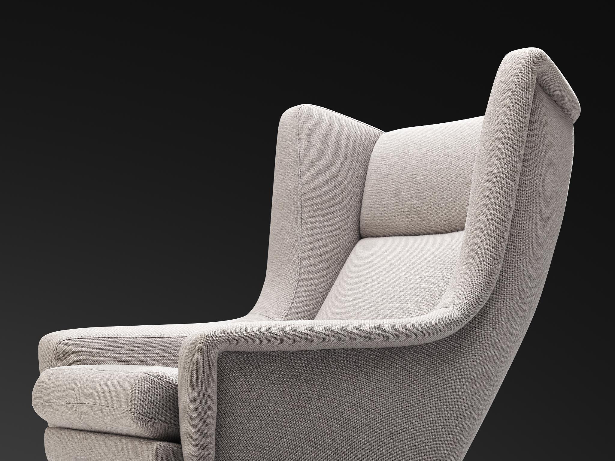 Danish Wingback Chair in Teak and Light Grey Upholstery seating Morentz