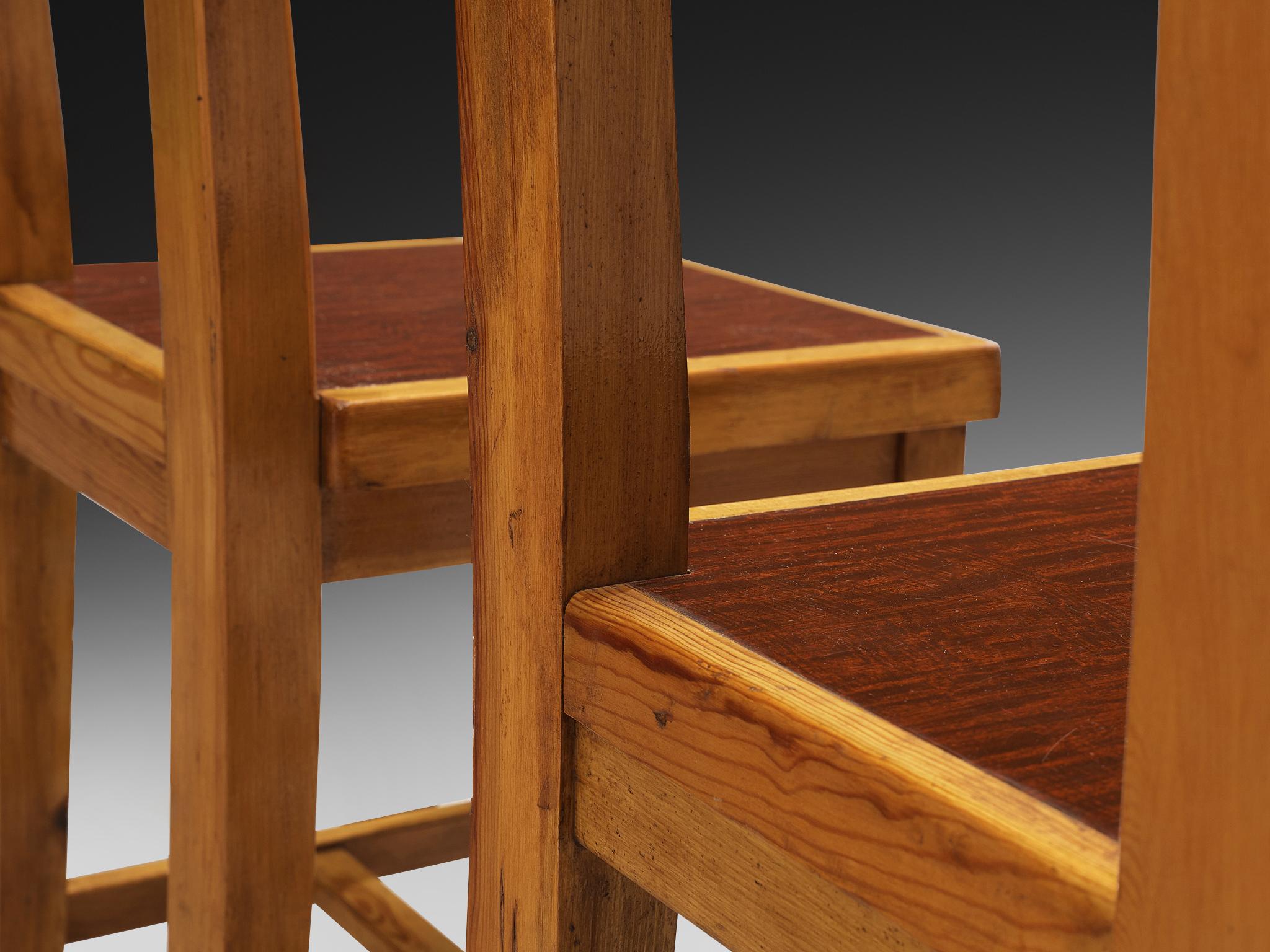 Rare French Pair of Dining Chairs in Pine with Metal Feet seating Morentz