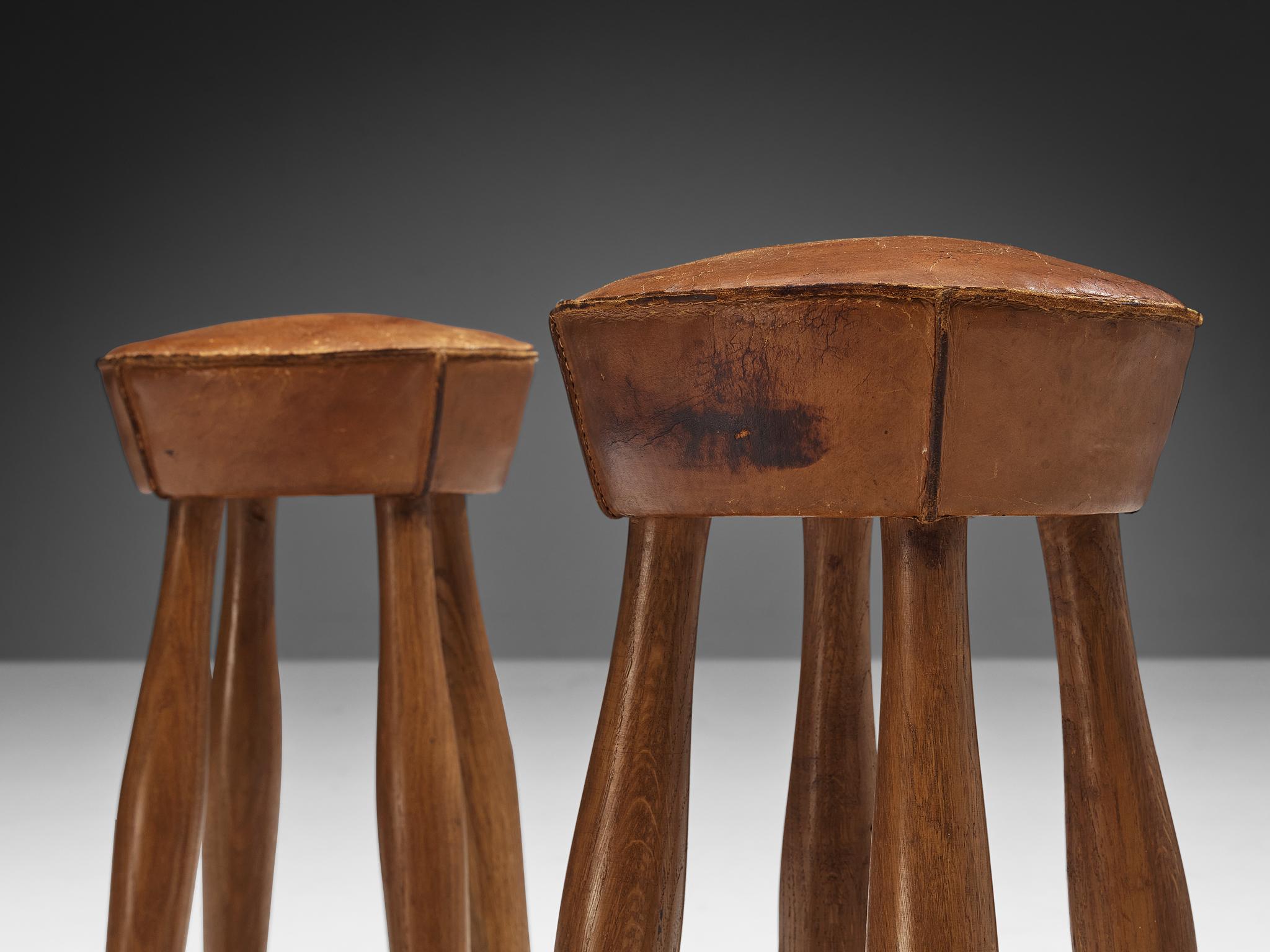 Italian Stools in Oak and Cognac Leather seating Morentz
