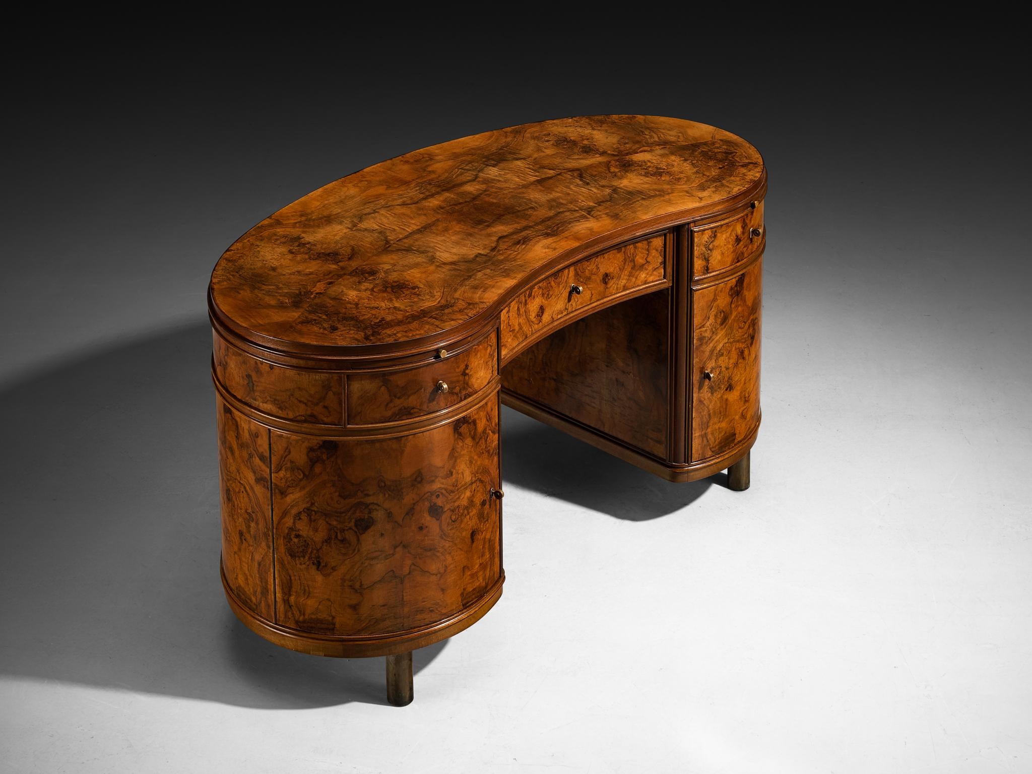 Fontana Arte Free-Standing Writing Desk in Walnut Burl and Brass tables Morentz
