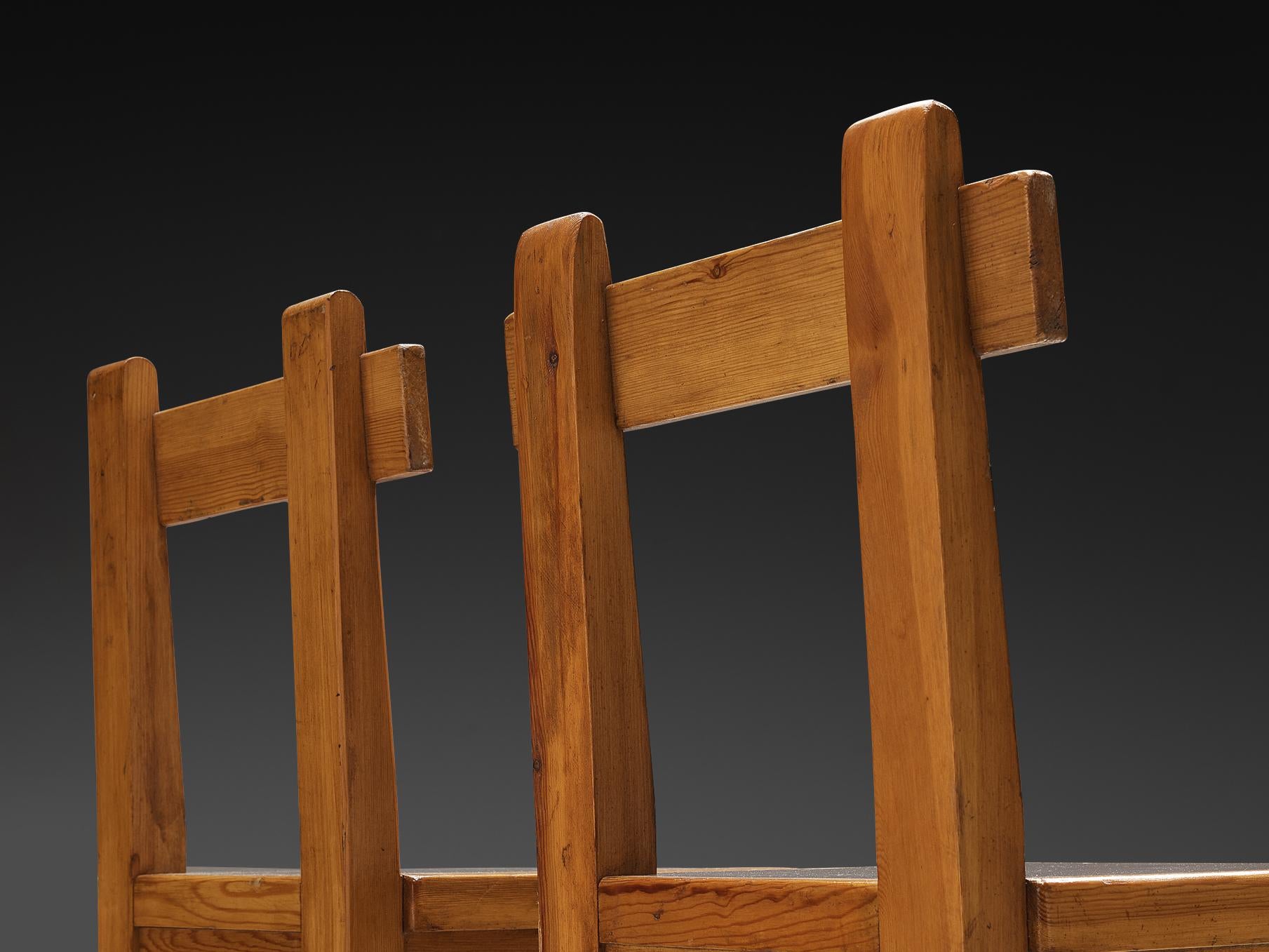 Rare French Pair of Dining Chairs in Pine with Metal Feet seating Morentz