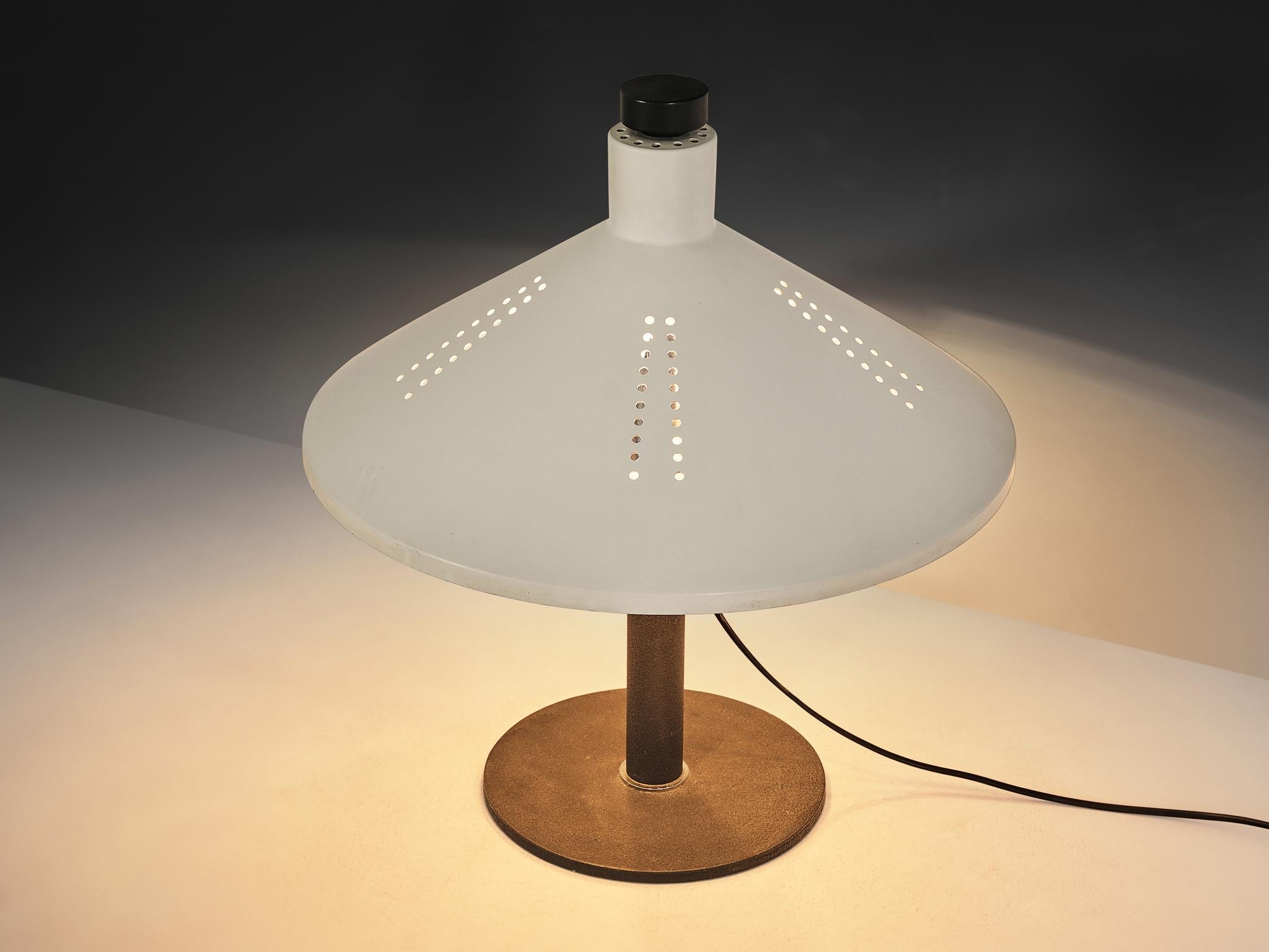 Gino Sarfatti for Arteluce '609' Table Lamps in White Aluminum & Cast Iron lighting Morentz