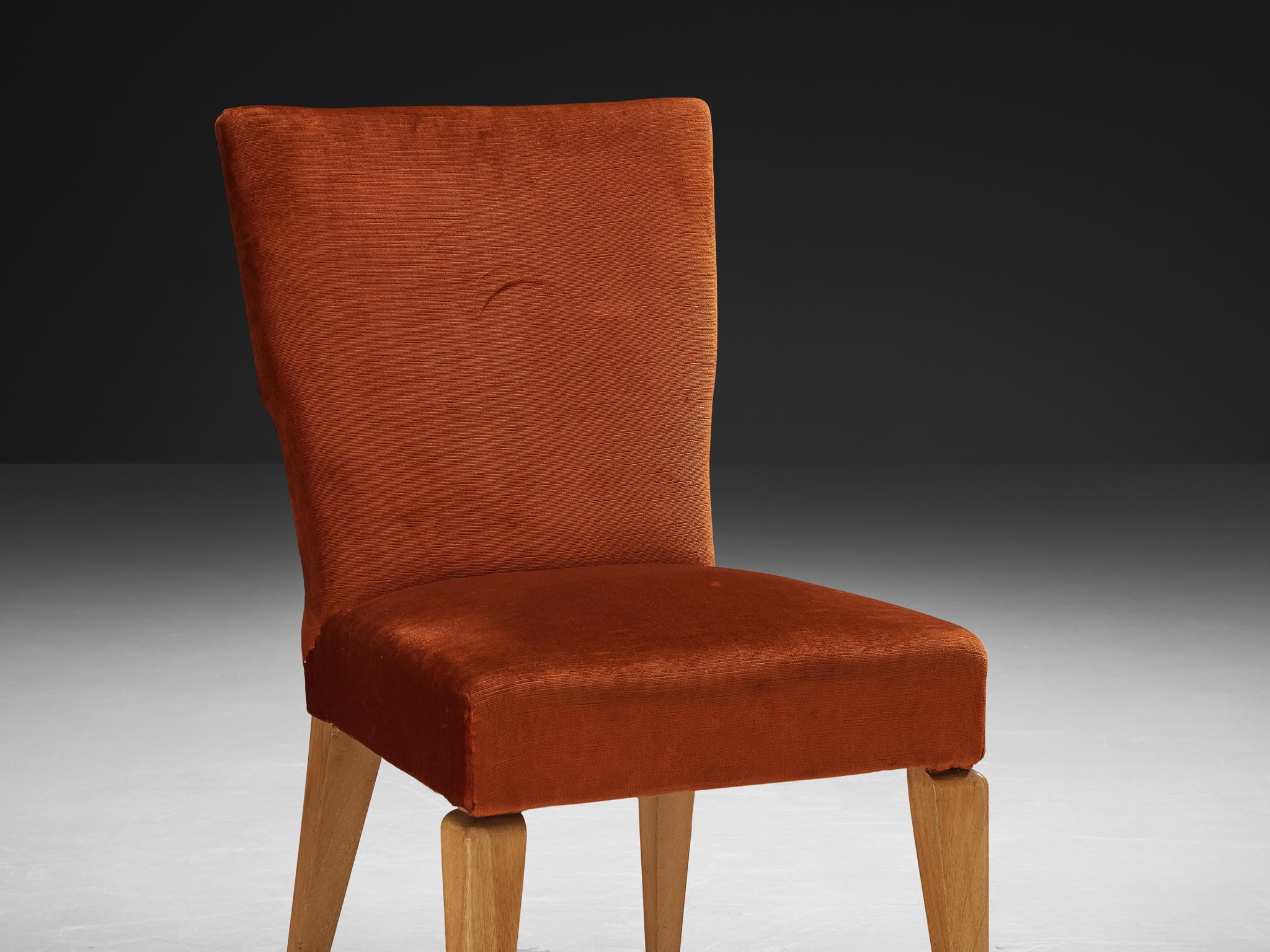 1950s Mid-Century Modern Chair in Cherry and Burnt Orange Velvet seating Morentz