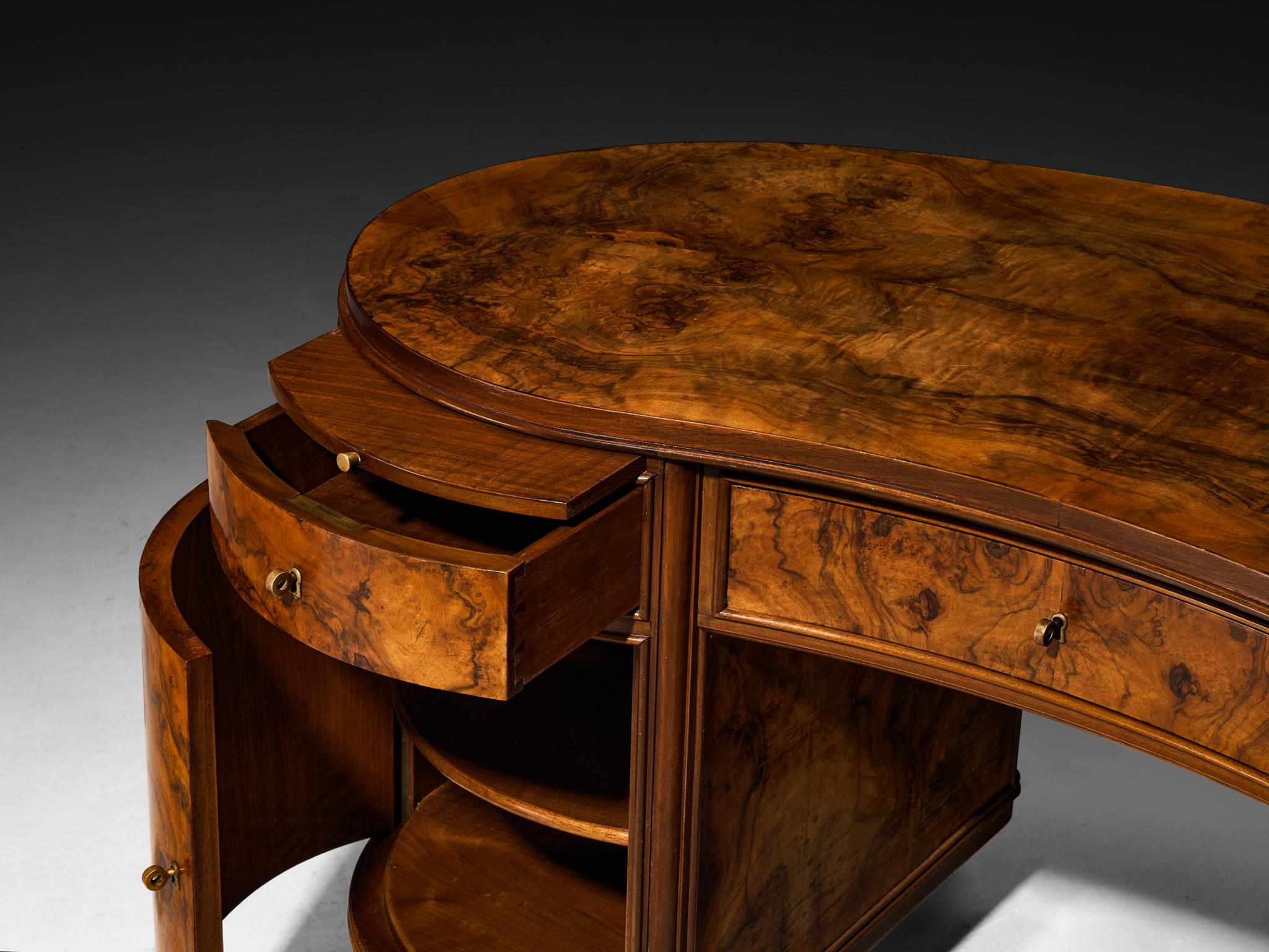 Fontana Arte Free-Standing Writing Desk in Walnut Burl and Brass tables Morentz