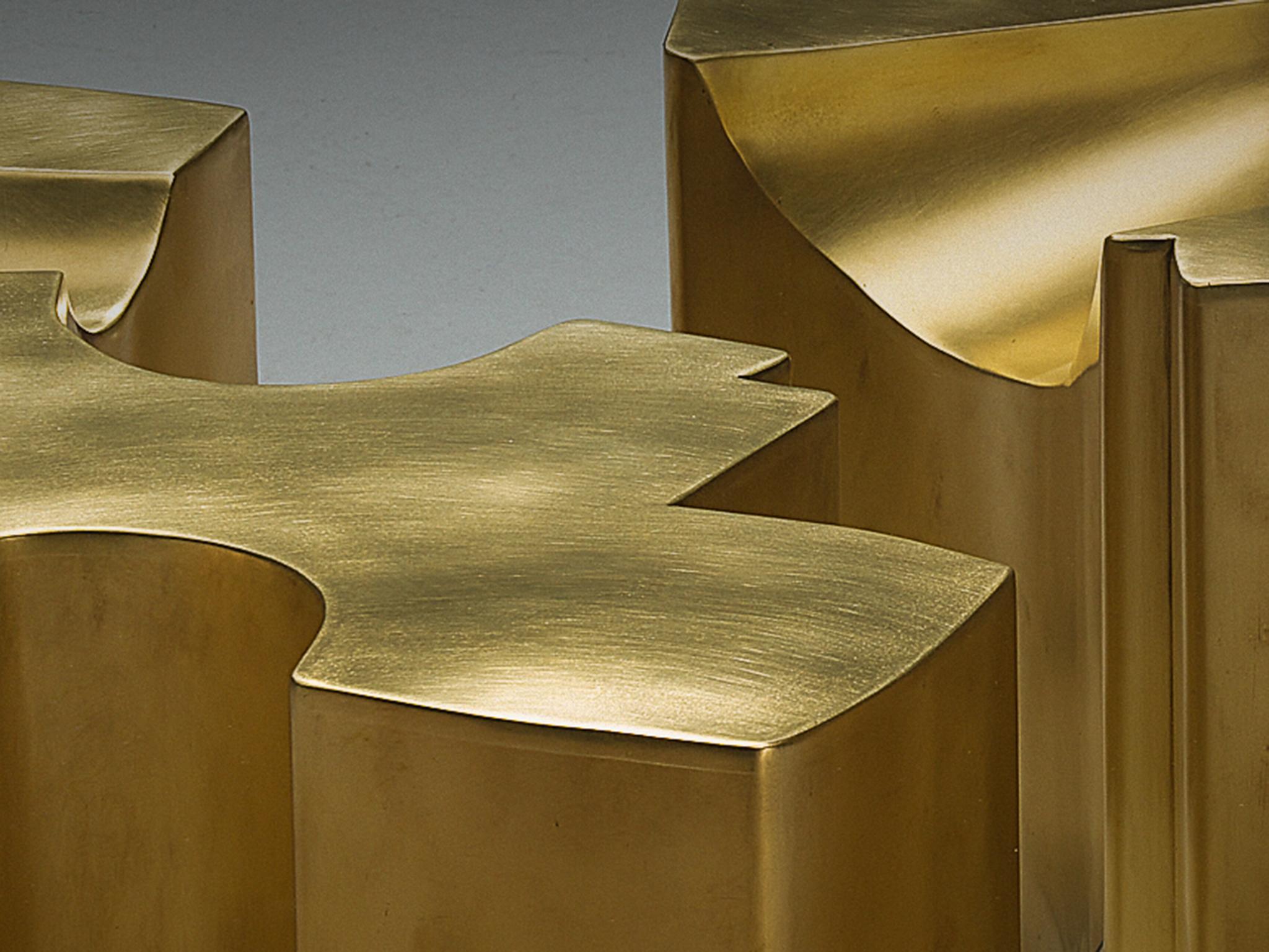 Jean Claude Dresse Coffee Table with Geometric Sculptural Base in Brass tables Morentz