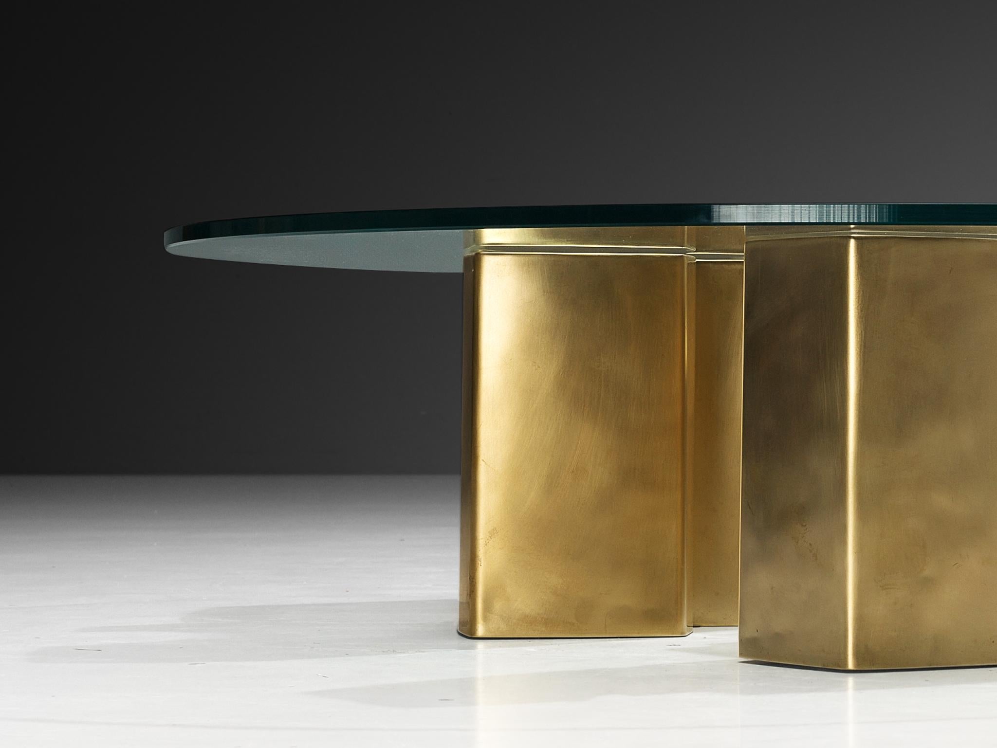 Jean Claude Dresse Coffee Table with Geometric Sculptural Base in Brass tables Morentz
