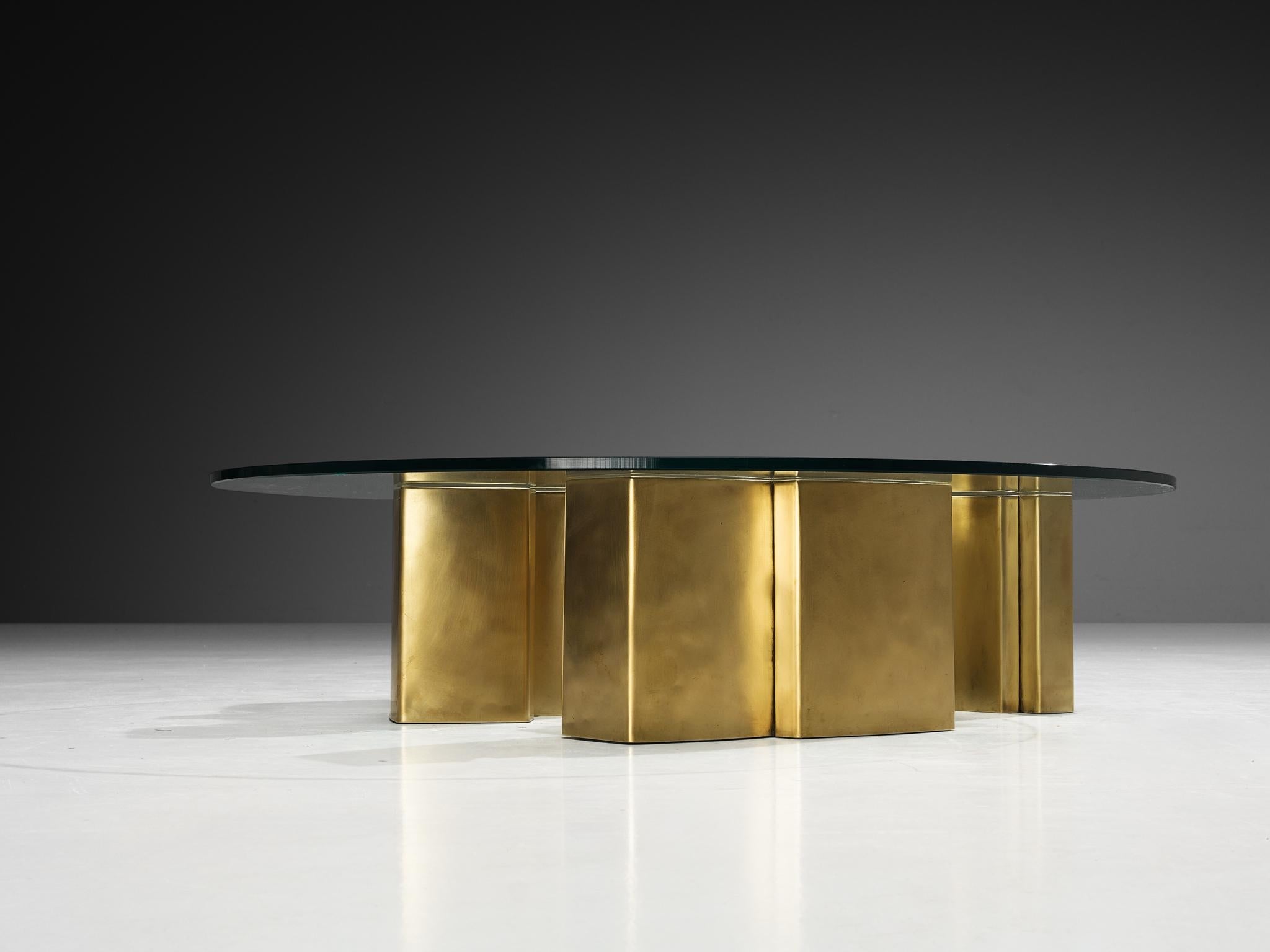 Jean Claude Dresse Coffee Table with Geometric Sculptural Base in Brass tables Morentz