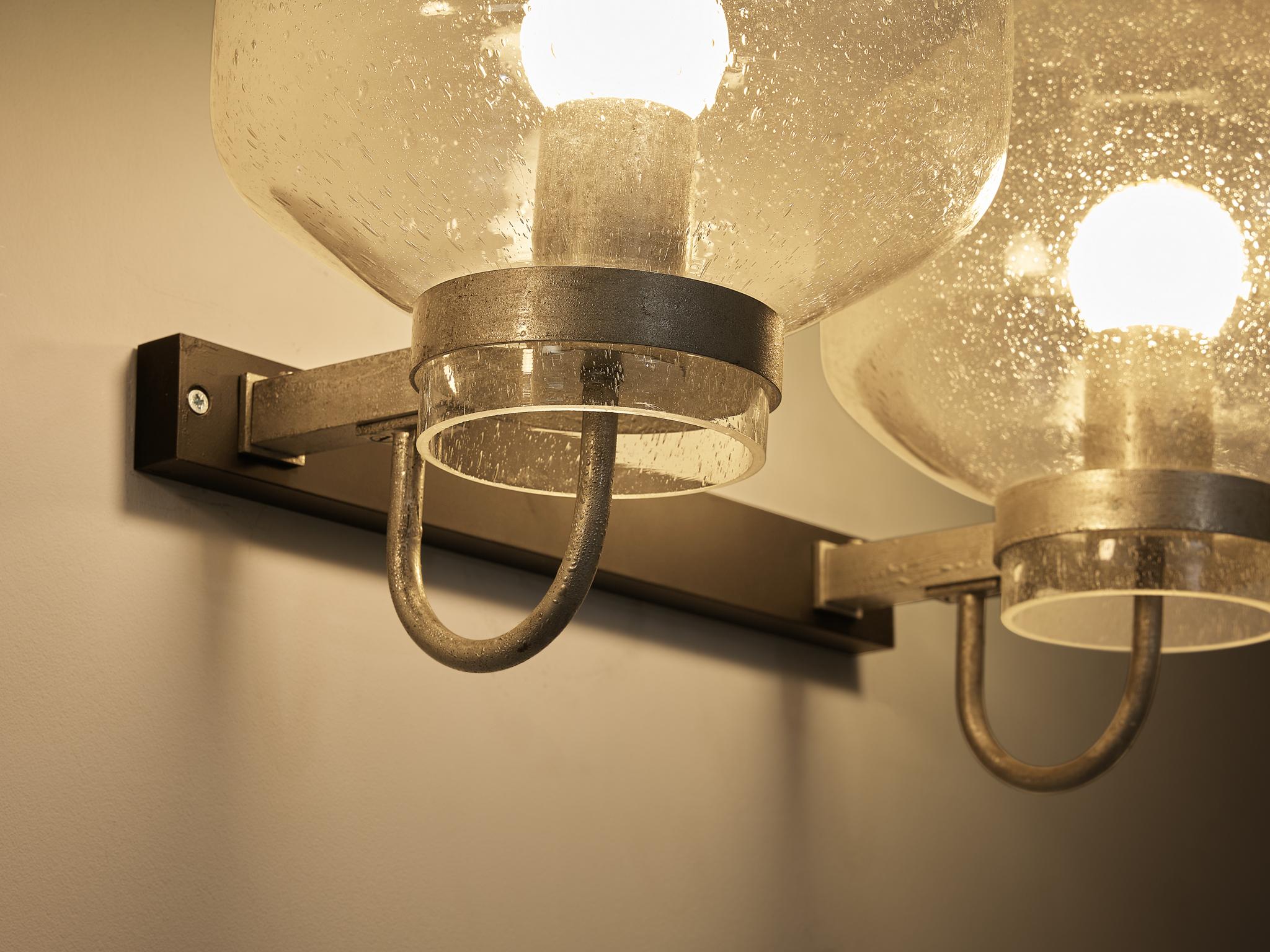 1970s Wall Lights in Silver-Colored Metal & Blown Glass lighting Morentz