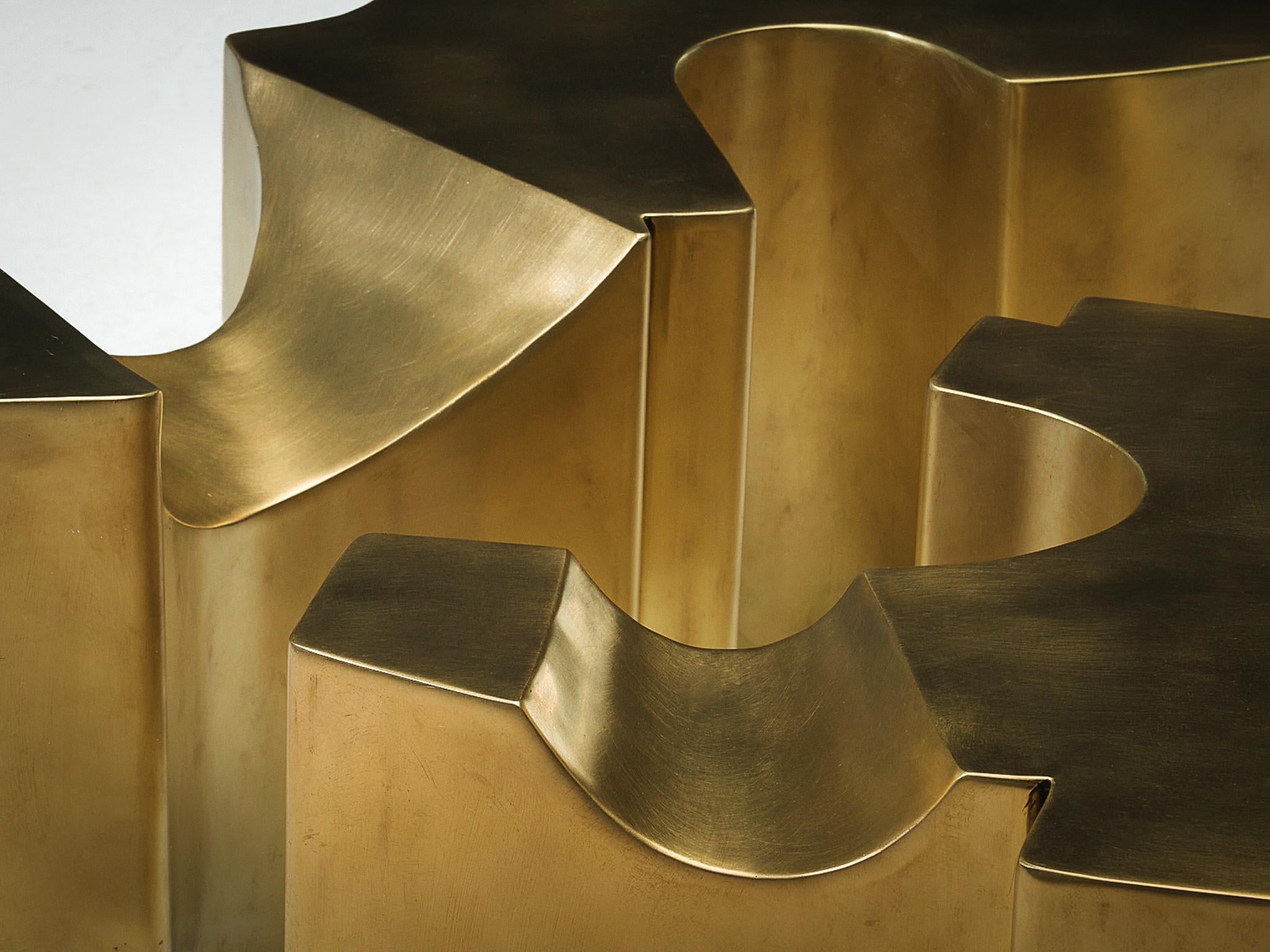 Jean Claude Dresse Coffee Table with Geometric Sculptural Base in Brass tables Morentz