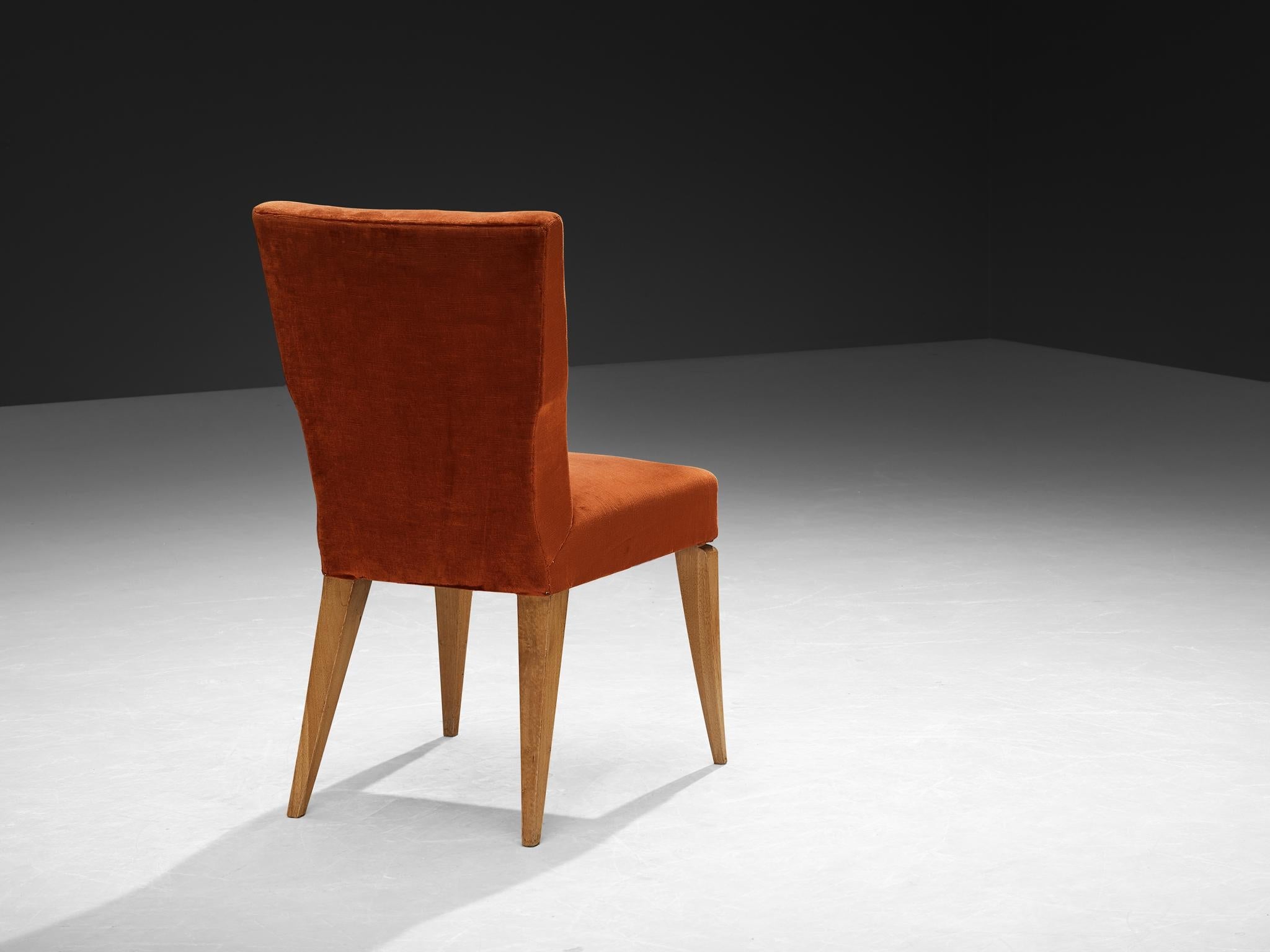 1950s Mid-Century Modern Chair in Cherry and Burnt Orange Velvet seating Morentz