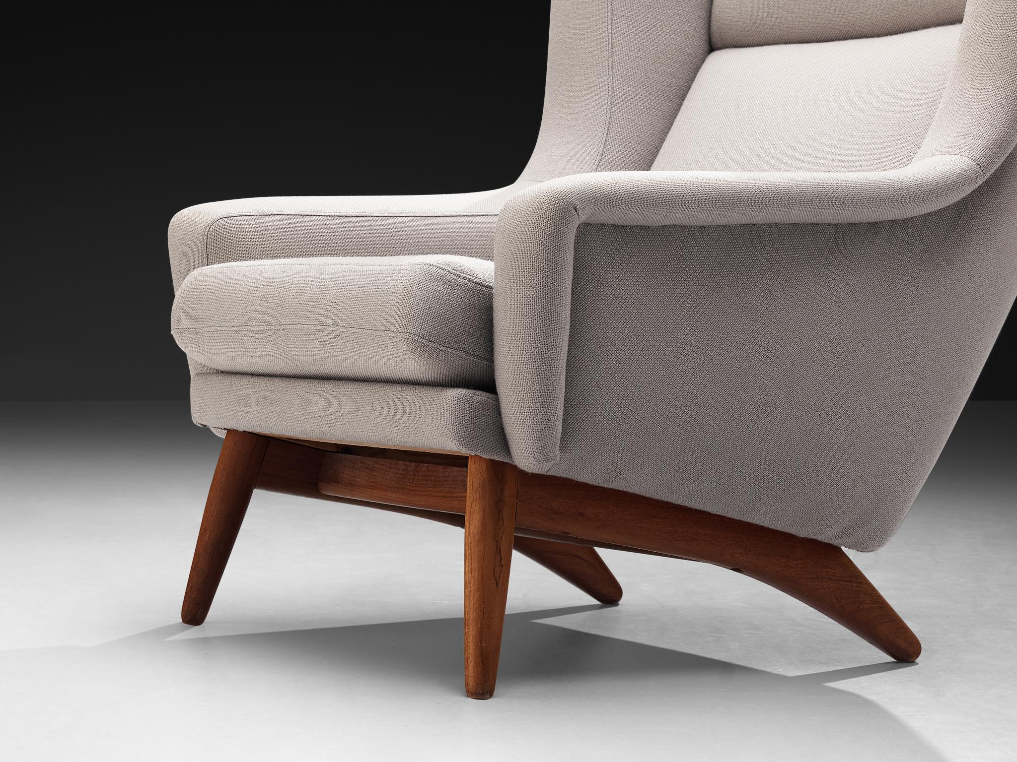 Danish Wingback Chair in Teak and Light Grey Upholstery seating Morentz