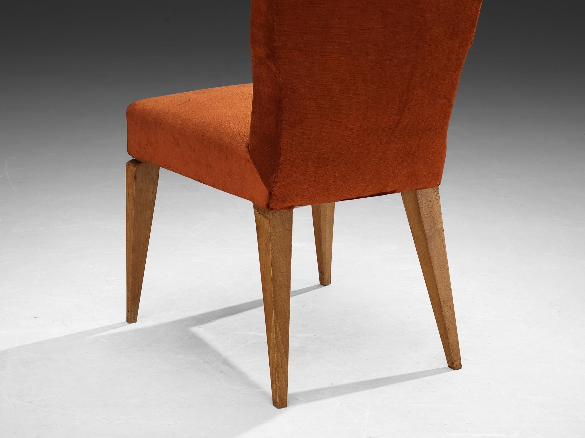 1950s Mid-Century Modern Chair in Cherry and Burnt Orange Velvet seating Morentz