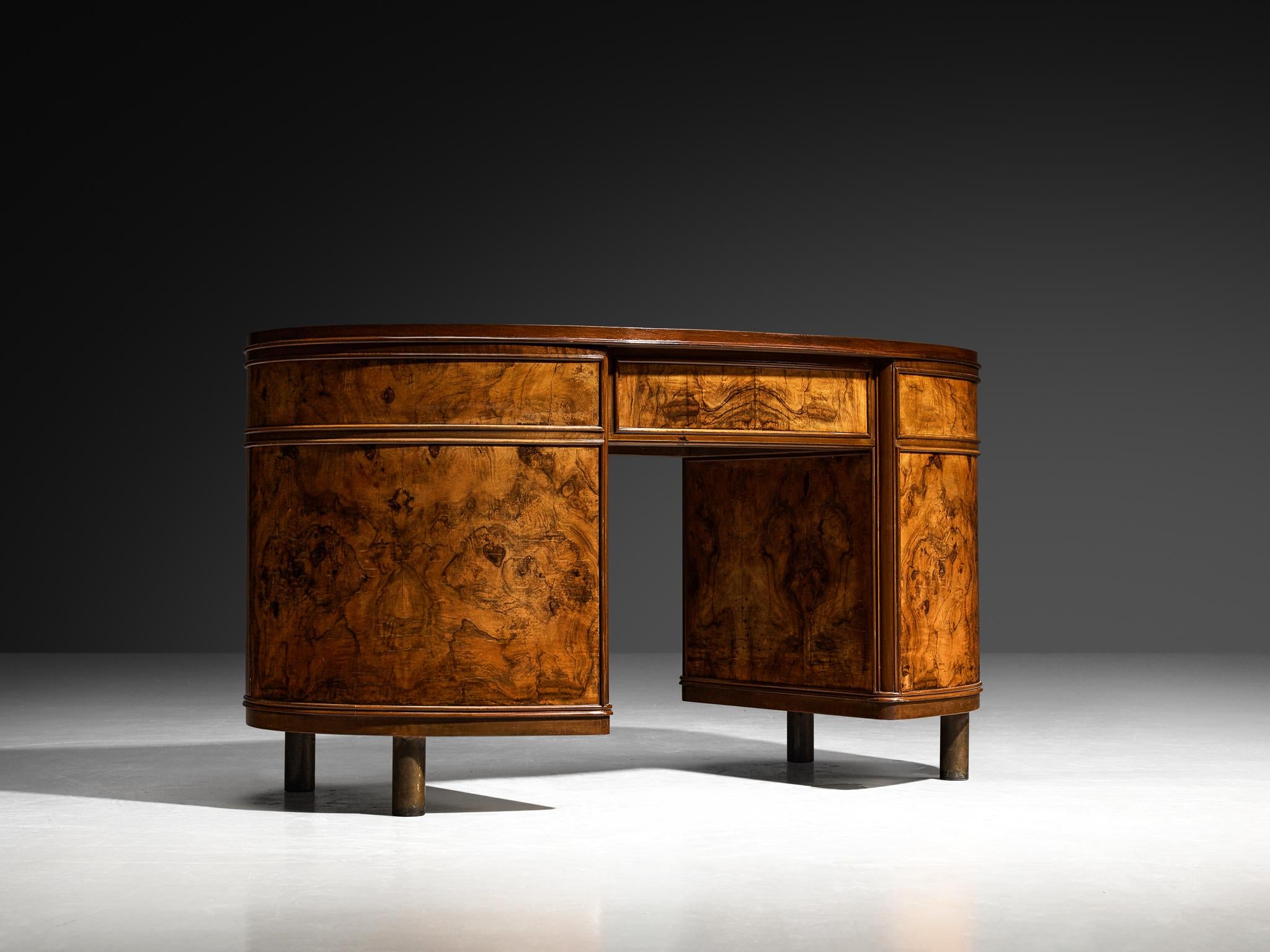 Fontana Arte Free-Standing Writing Desk in Walnut Burl and Brass tables Morentz