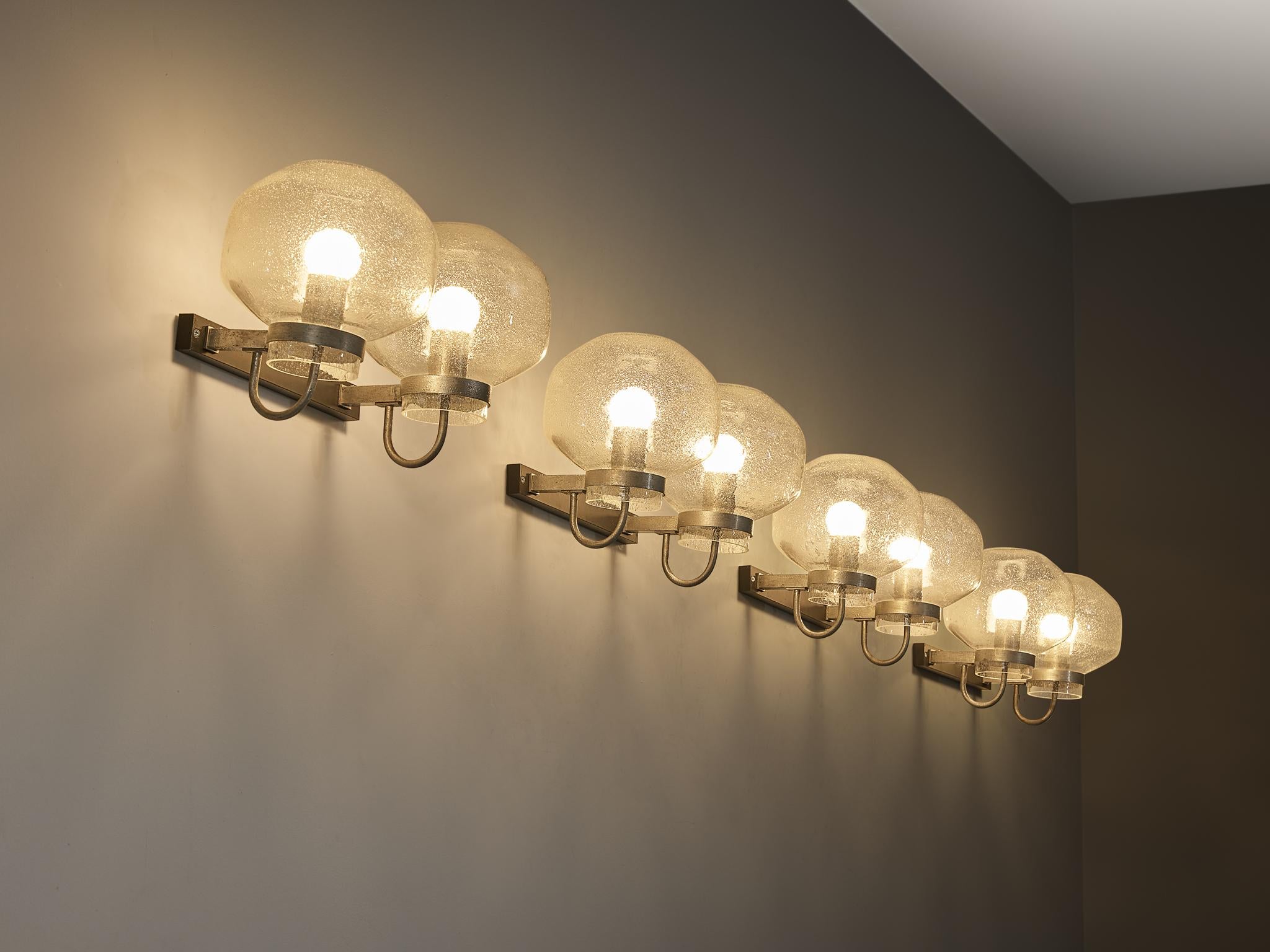 1970s Wall Lights in Silver-Colored Metal & Blown Glass lighting Morentz