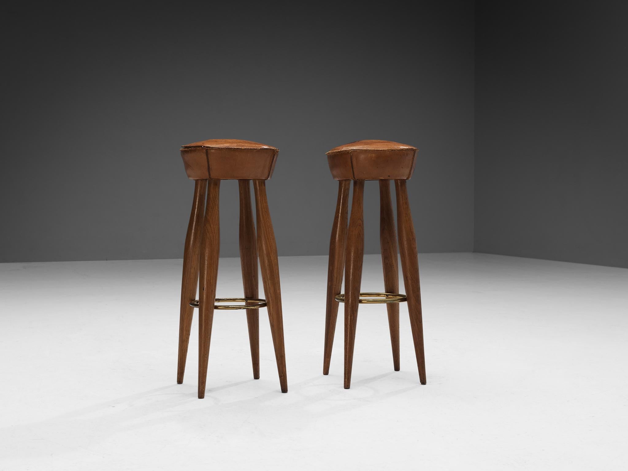 Italian Stools in Oak and Cognac Leather seating Morentz