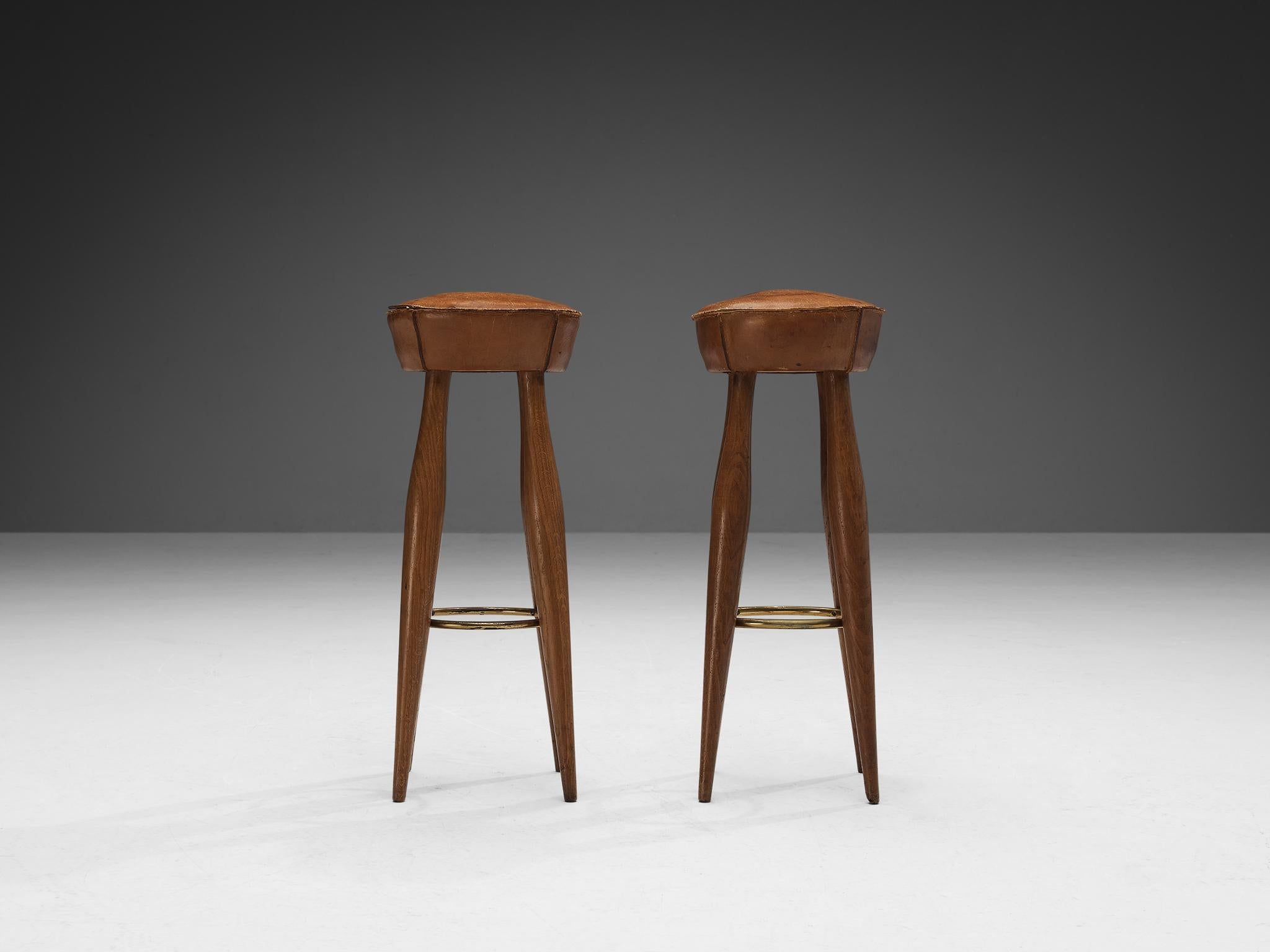 Italian Stools in Oak and Cognac Leather seating Morentz