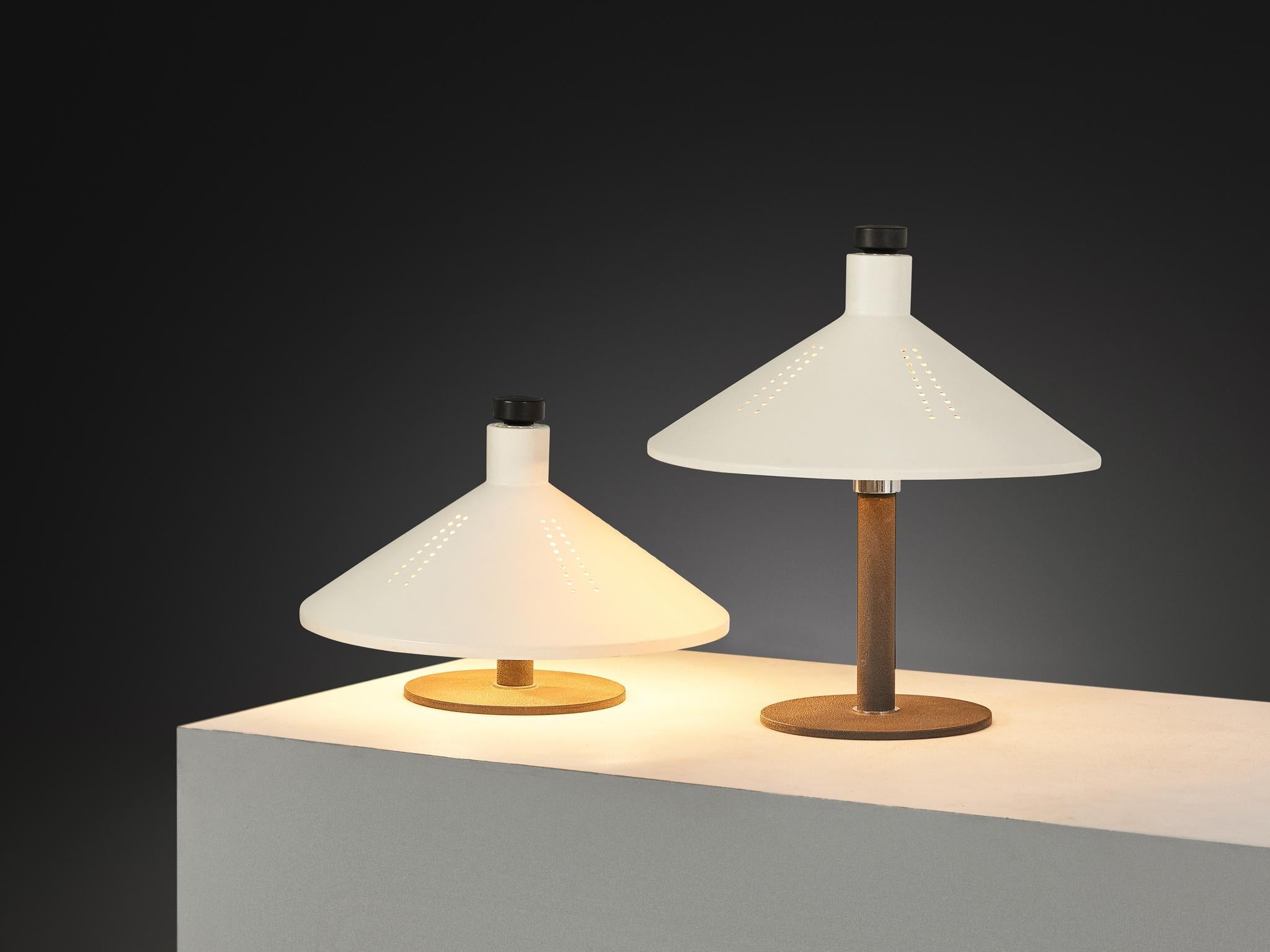 Gino Sarfatti for Arteluce '609' Table Lamps in White Aluminum & Cast Iron lighting Morentz