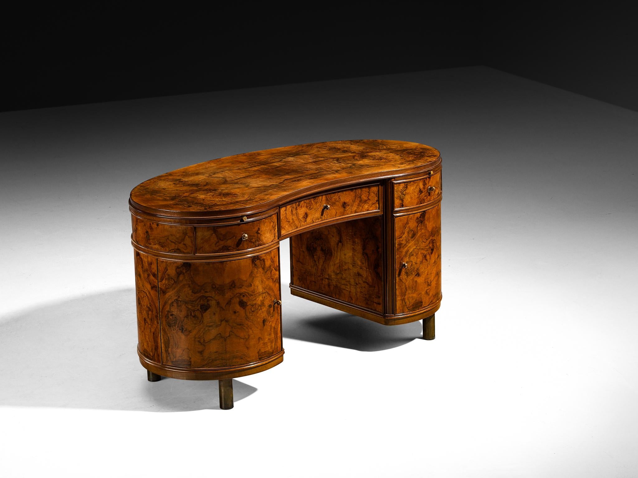 Fontana Arte Free-Standing Writing Desk in Walnut Burl and Brass tables Morentz
