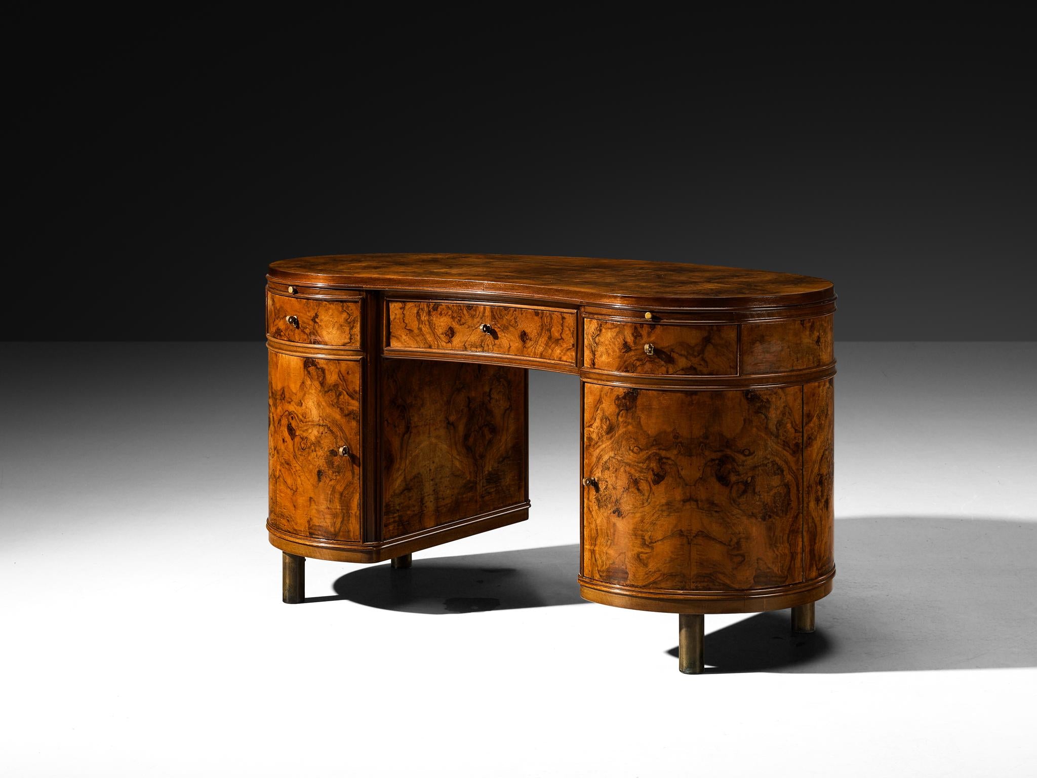 Fontana Arte Free-Standing Writing Desk in Walnut Burl and Brass tables Morentz