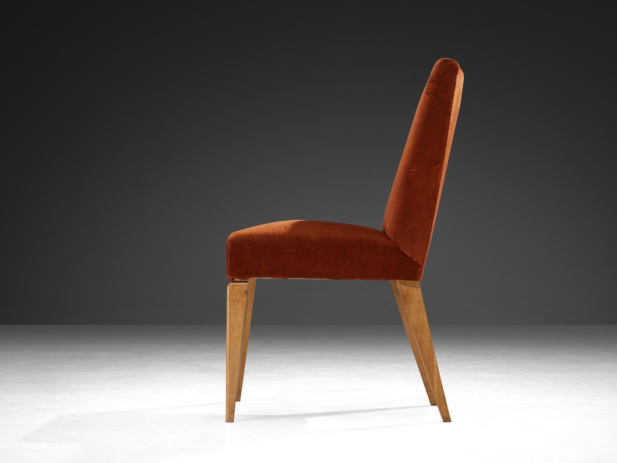 1950s Mid-Century Modern Chair in Cherry and Burnt Orange Velvet seating Morentz