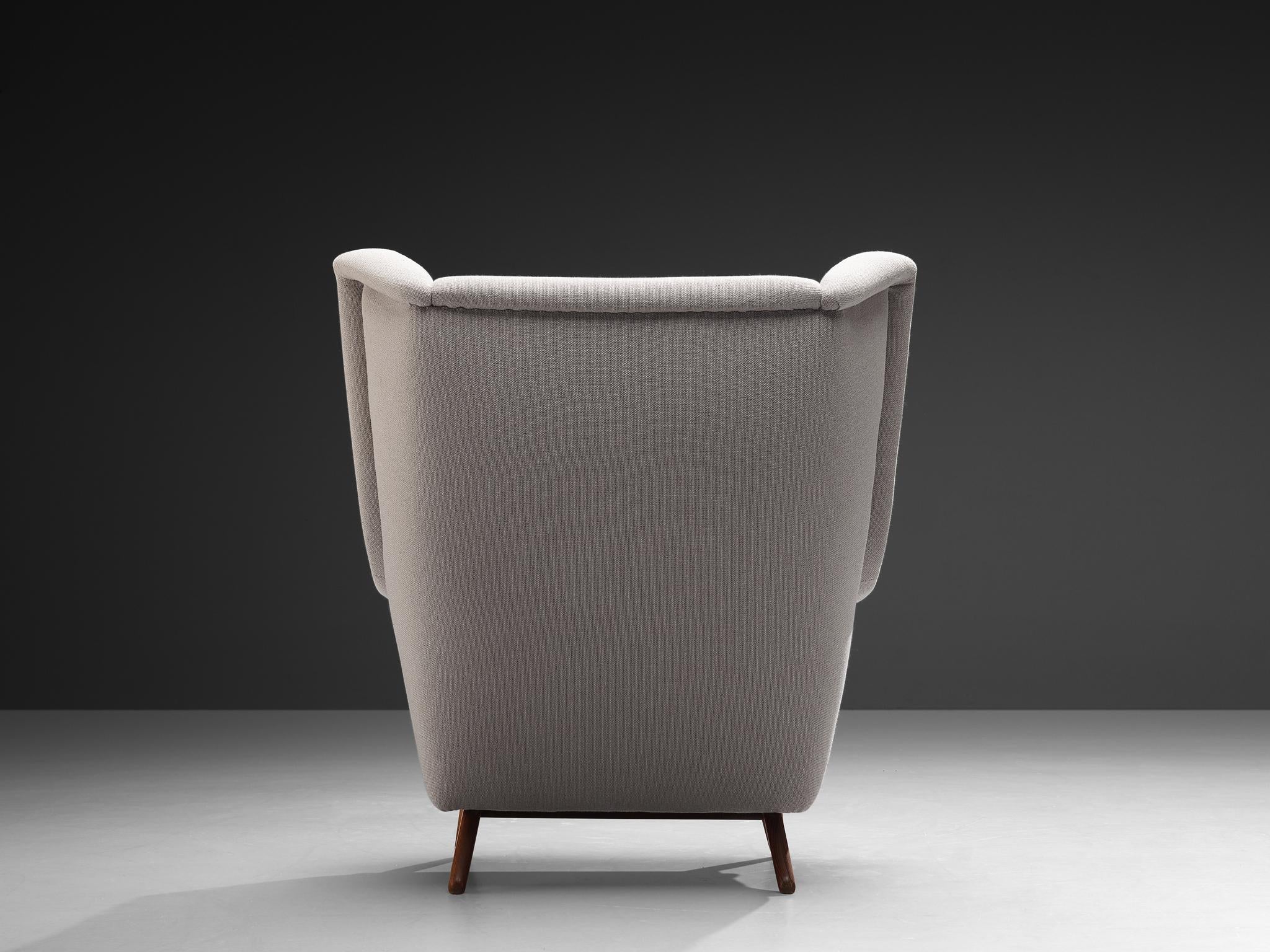 Danish Wingback Chair in Teak and Light Grey Upholstery seating Morentz