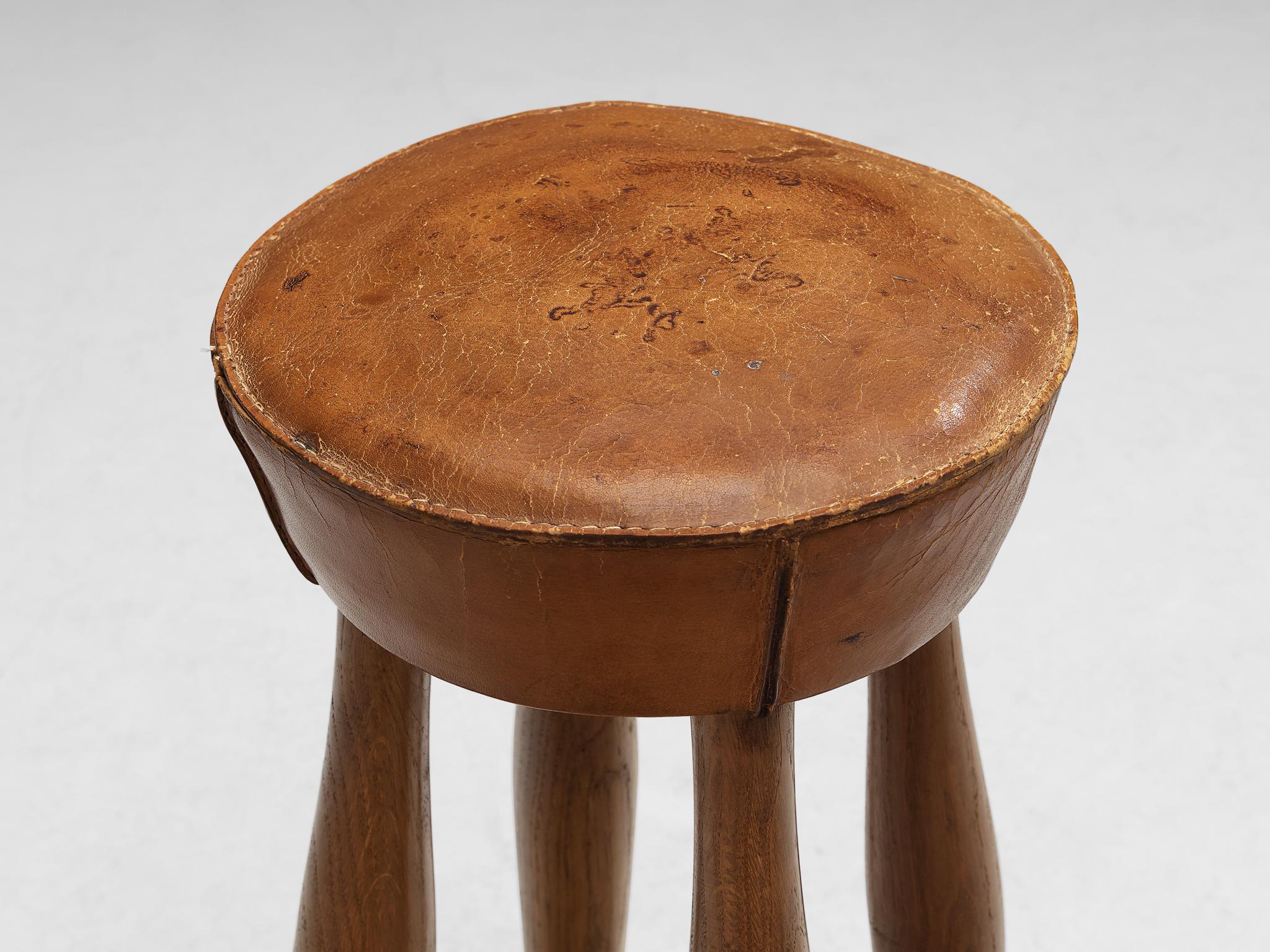 Italian Stools in Oak and Cognac Leather seating Morentz